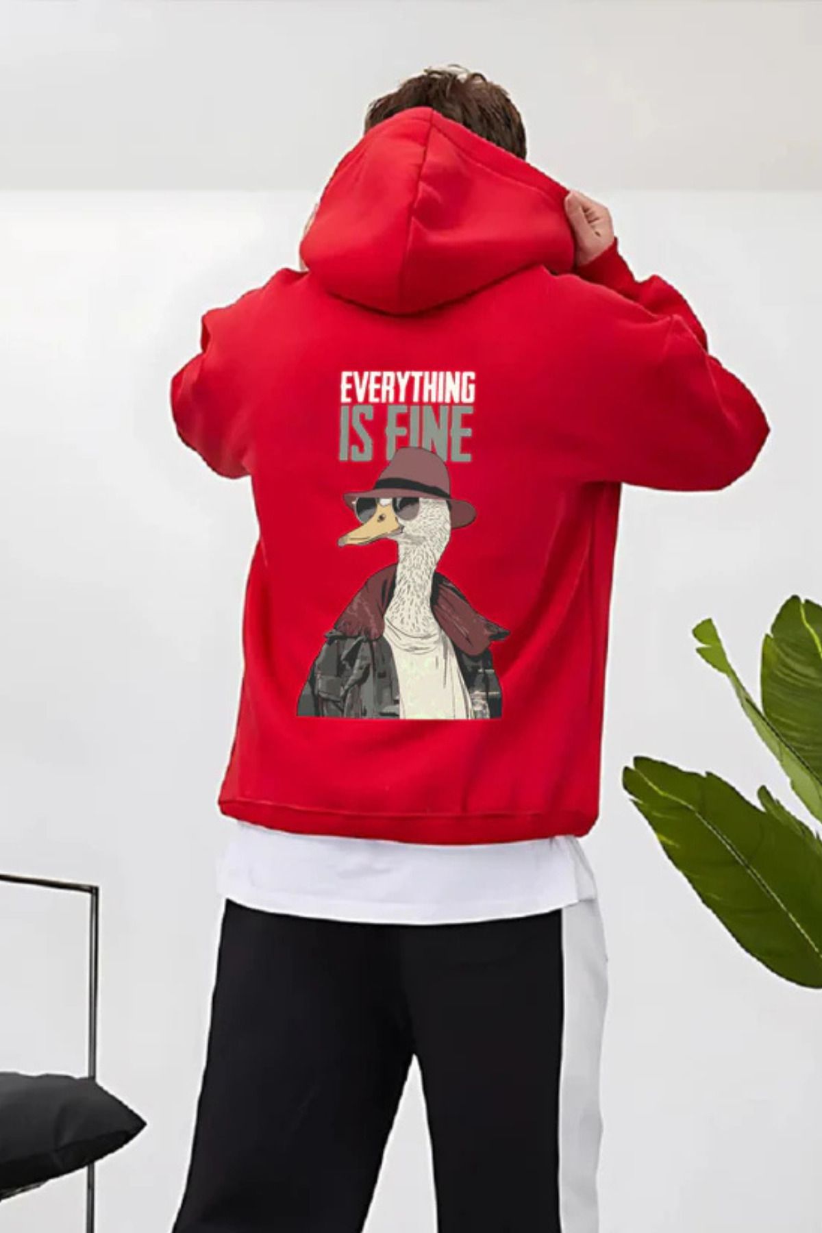 FECCY Pamuklu EVERYTHING IS FINE Baskılı Kapüşonlu Sweatshirt Hoodie