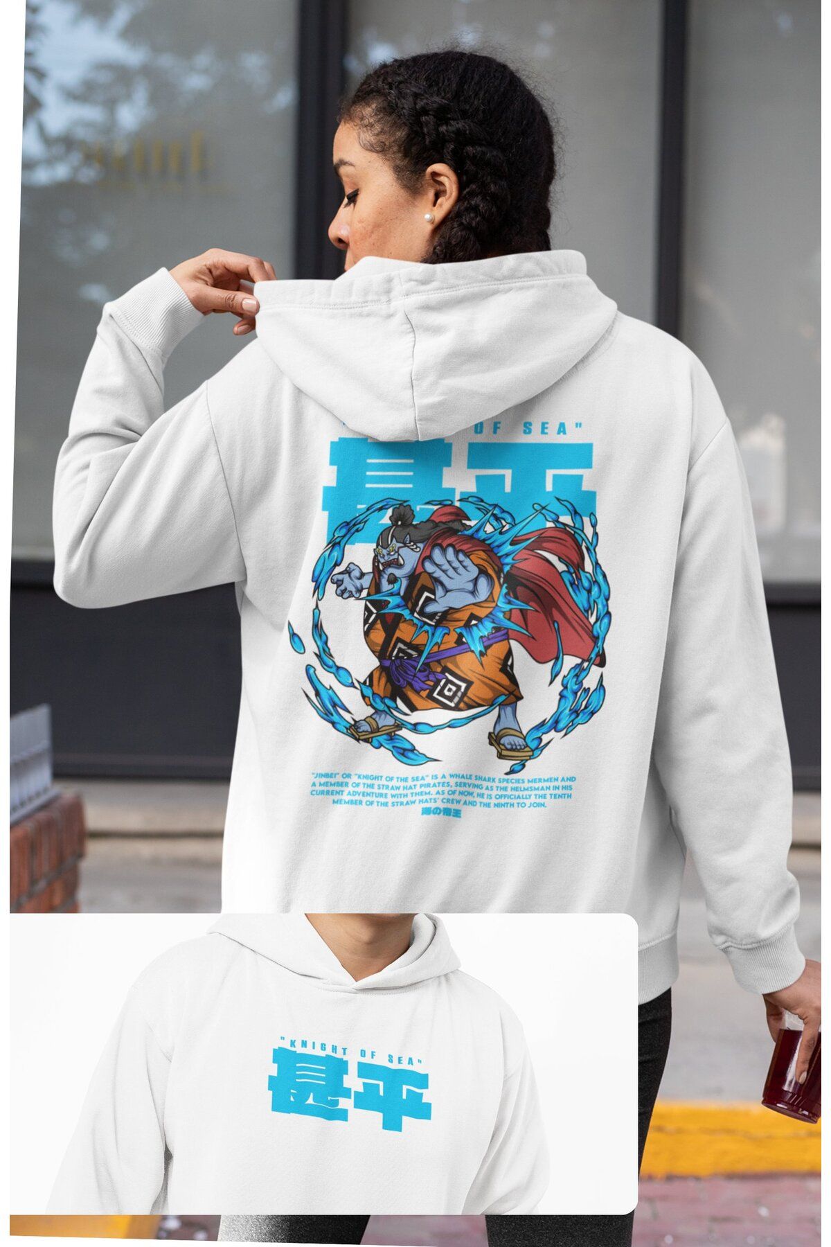 Fuddy Moda Oversize Jimbei Sırt Baskılı Kapüşonlu Sweatshirt, Unisex One Piece Temalı Anime Hoodie