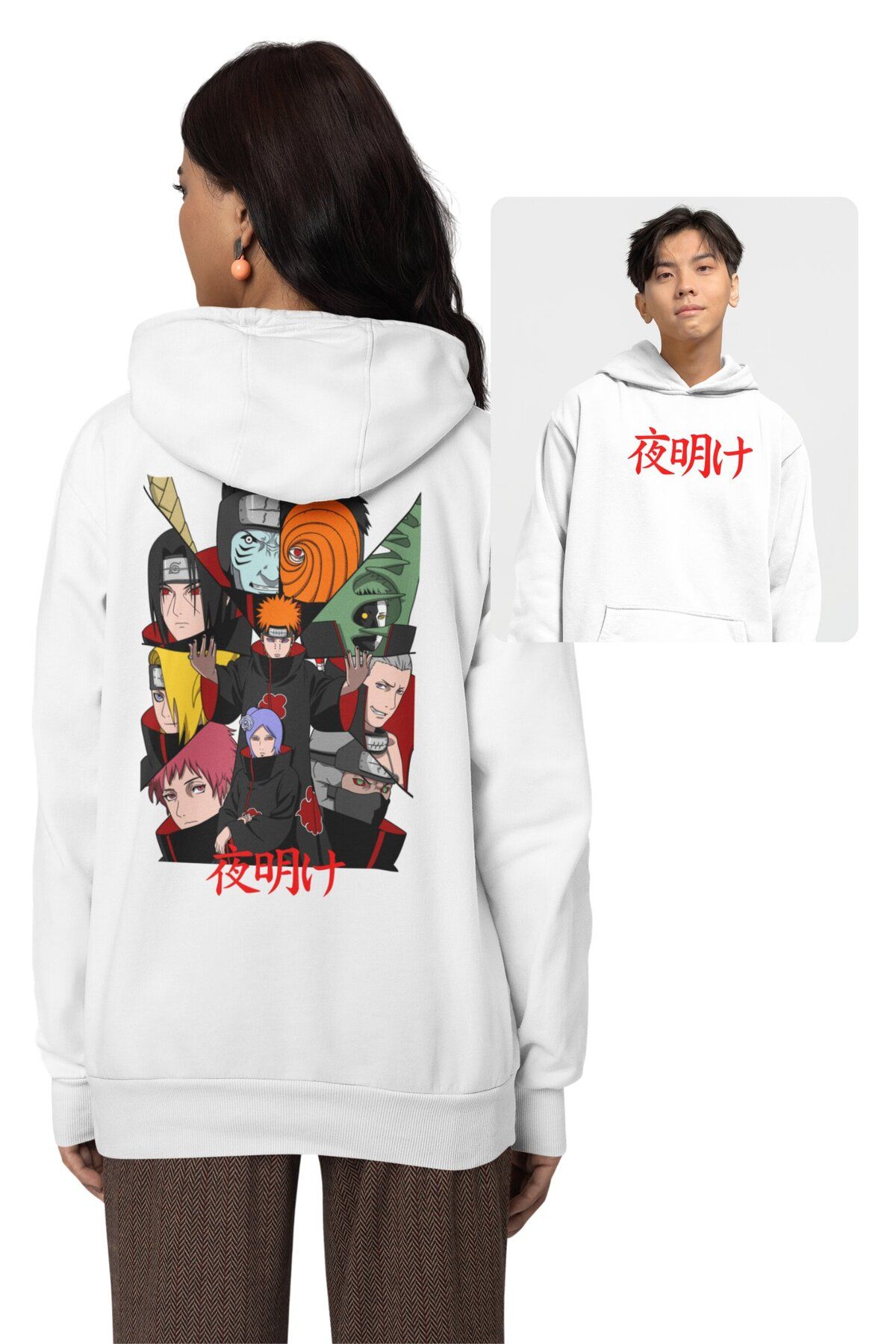 Fuddy Moda Oversize Akatsuki Üyeleri Sırt Baskılı Kapüşonlu Sweatshirt, Unisex Anime Temalı Hoodie