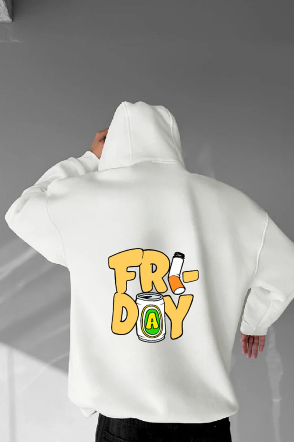 FECCY Pamuklu Friday Baskılı Kapüşonlu Sweatshirt Hoodie