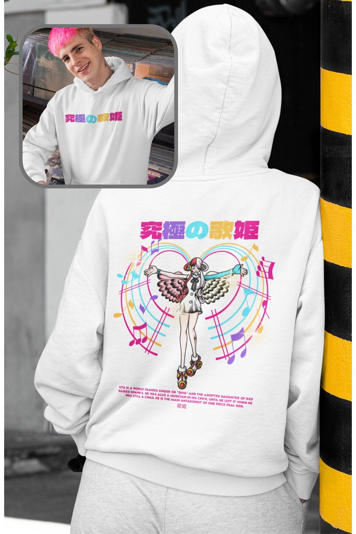 Fuddy Moda Oversize Uta Sırt Baskılı Kapüşonlu Sweatshirt, Unisex One Piece Temalı Anime Hoodie