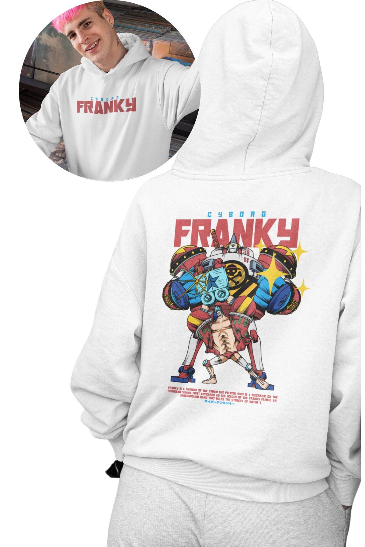 Fuddy Moda Oversize Franky Sırt Baskılı Kapüşonlu Sweatshirt, Unisex One Piece Temalı Anime Hoodie