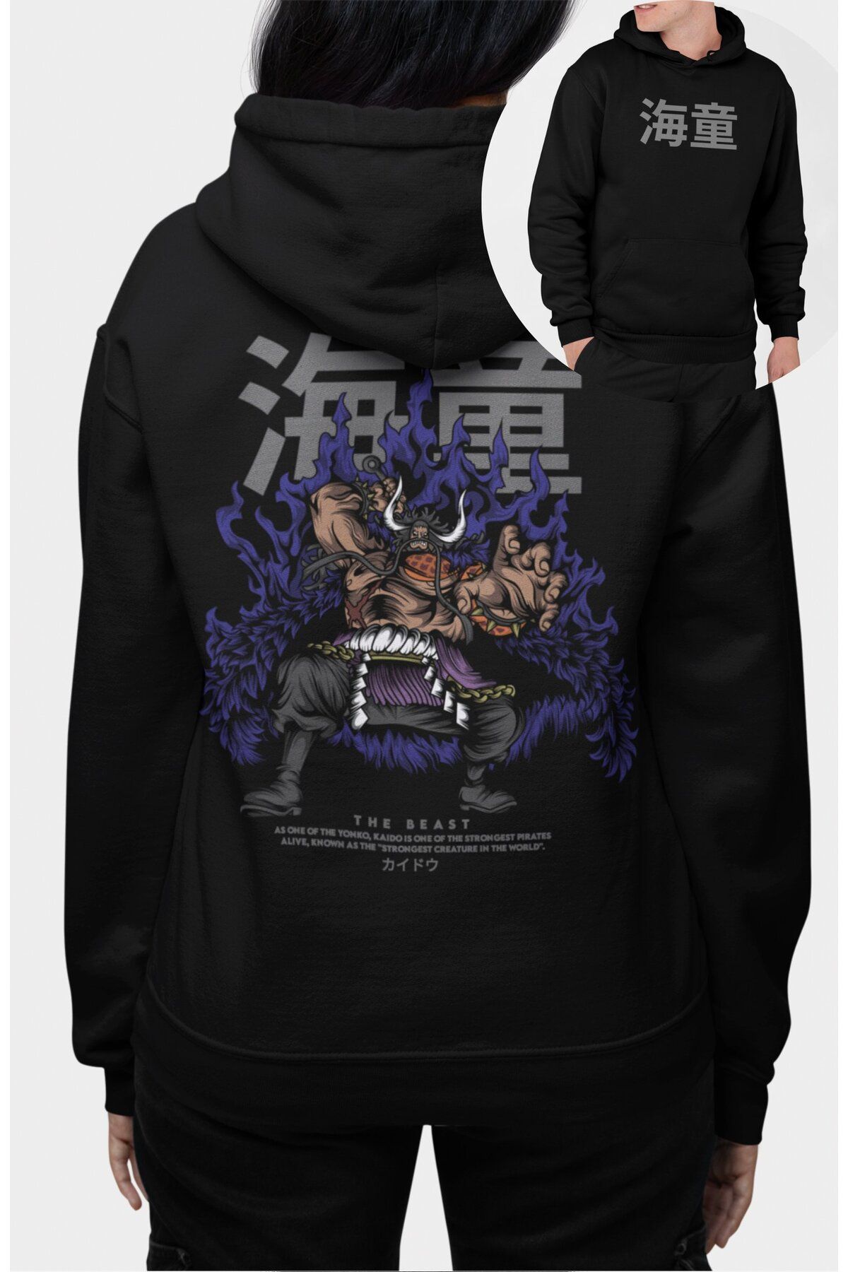 Fuddy Moda Oversize Kaido Sırt Baskılı Kapüşonlu Sweatshirt, Unisex One Piece Temalı Anime Hoodie