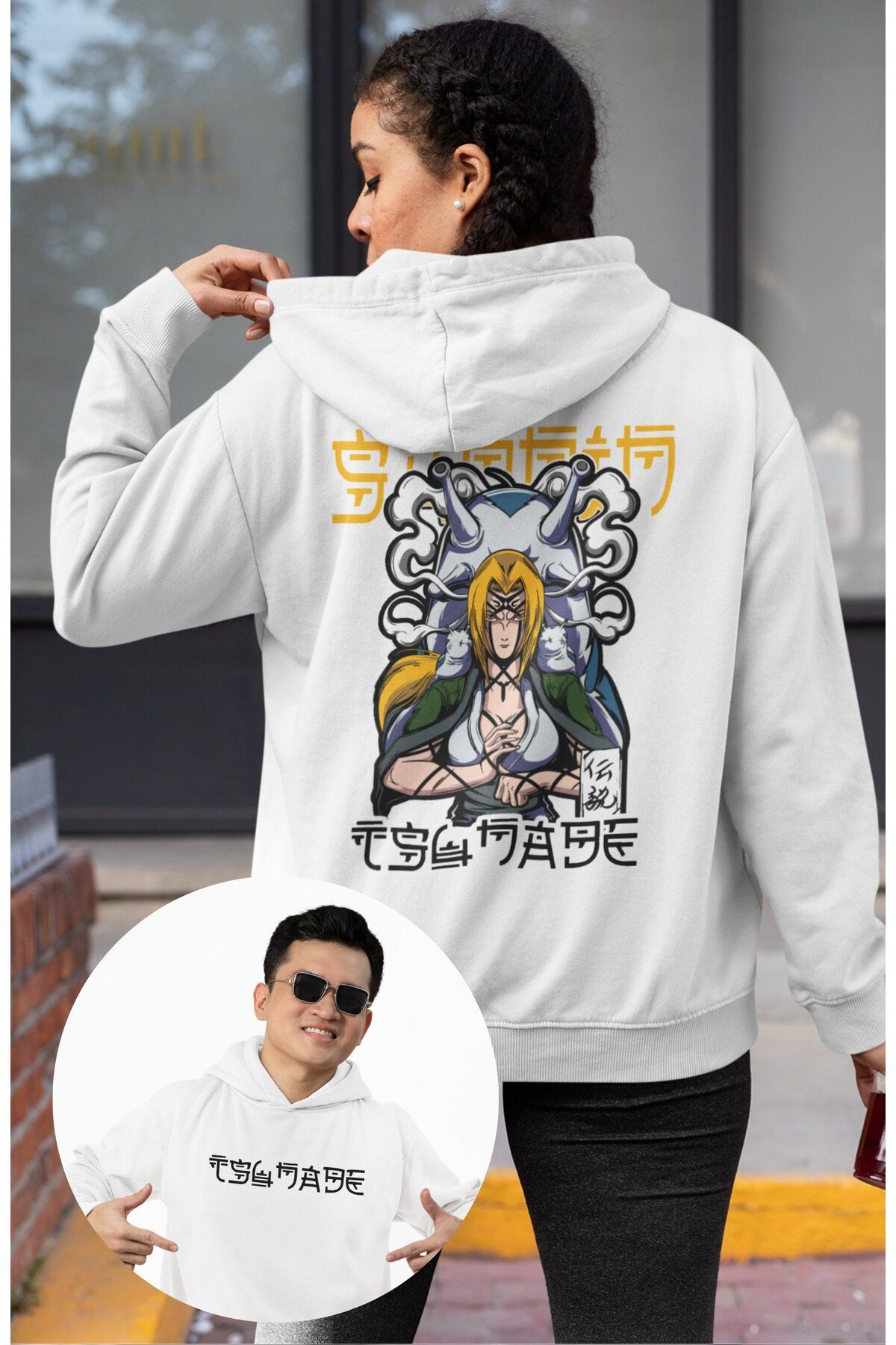 Fuddy Moda Oversize Tsunade Senju Sırt Baskılı Kapüşonlu Sweatshirt, Unisex Naruto Anime Temalı Hoodie