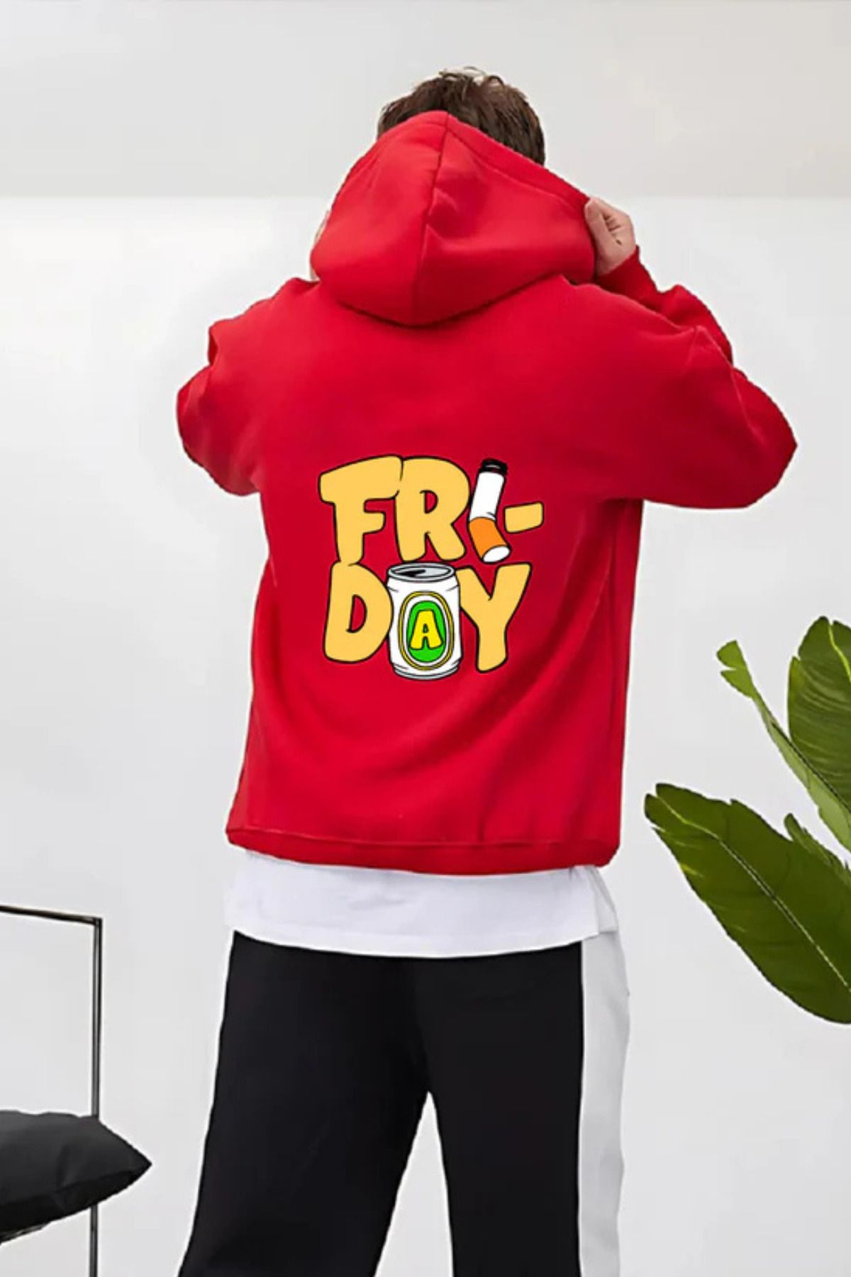 FECCY Pamuklu Friday Baskılı Kapüşonlu Sweatshirt Hoodie