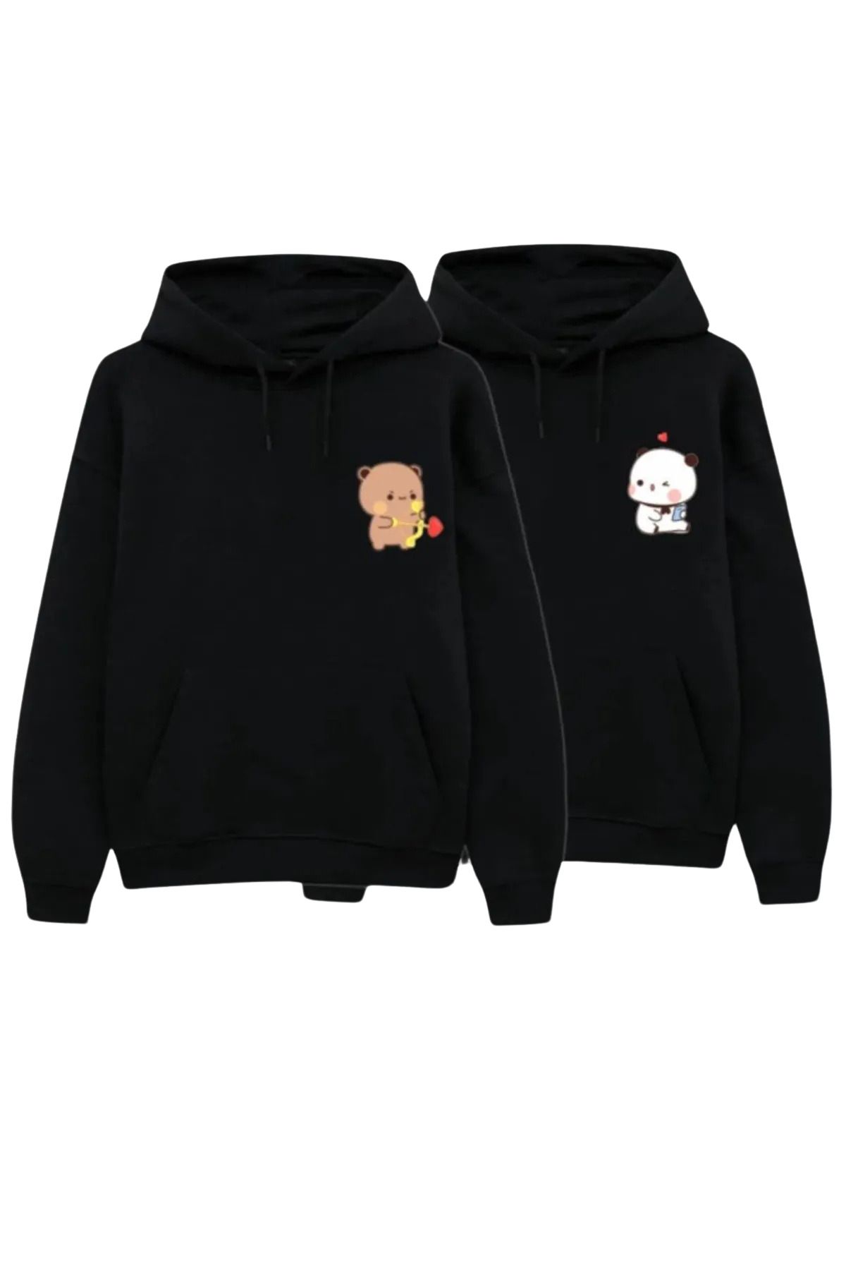 Wish BF Bubu & Dudu 2'li Bebe Mavi Kapüşonlu Sweatshirt - Sevgili Çift Kombini