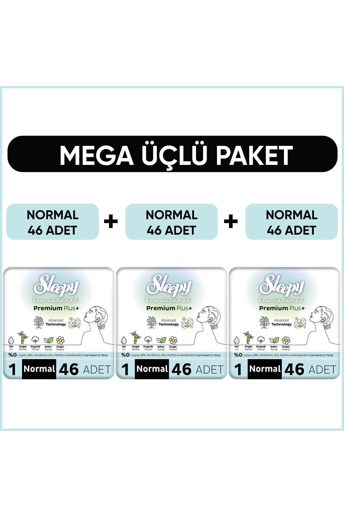 Sleepy Bio Natural Premium Plus Hijyenik Ped Mega Paket Normal 46X3 (138 Adet)