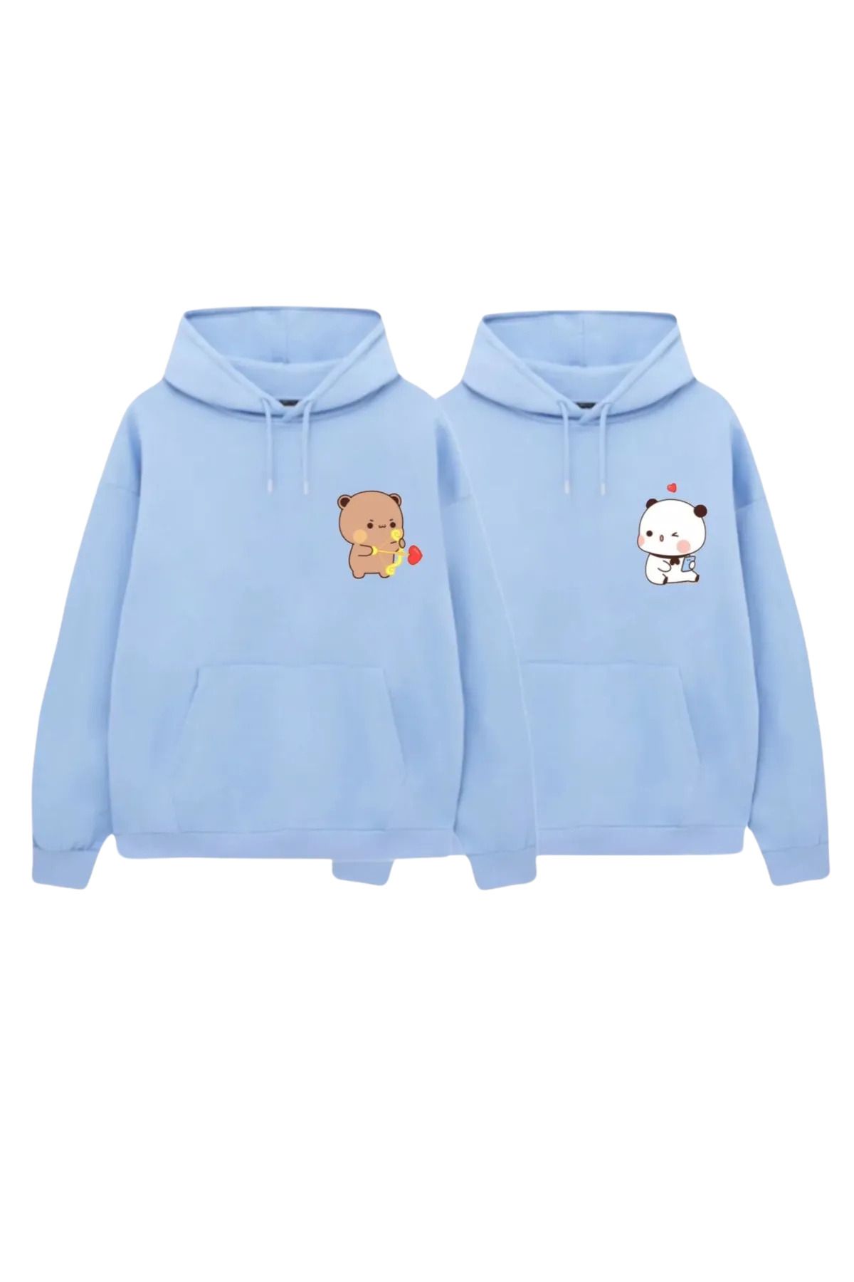 Wish BF Bubu & Dudu 2'li Bebe Mavi Kapüşonlu Sweatshirt - Sevgili Çift Kombini