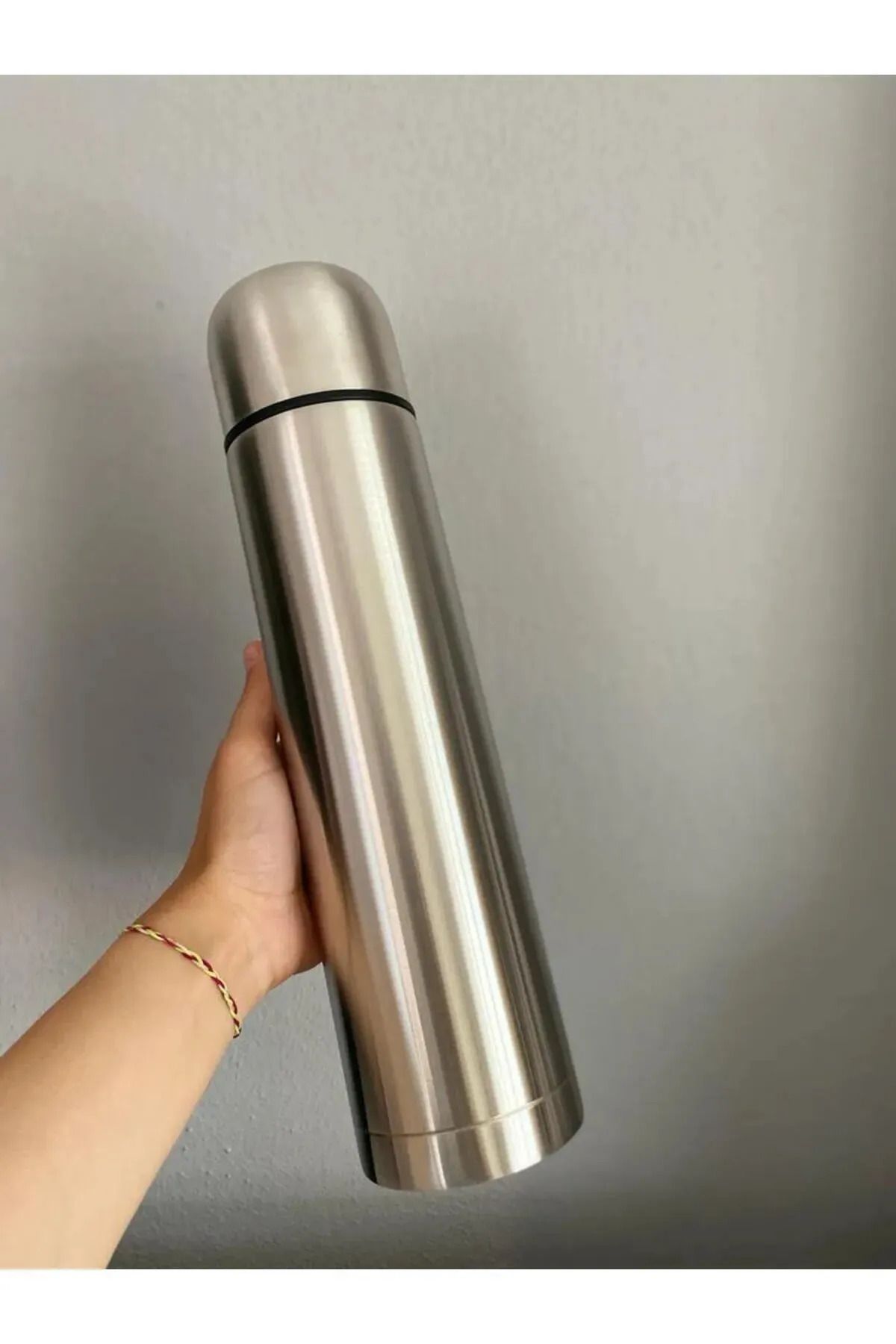 Mhm Collections Deri Çantalı Bardaklı 1 Litre Gri Paslanmaz Çelik Küçük Termos Bardak Çay Kahve