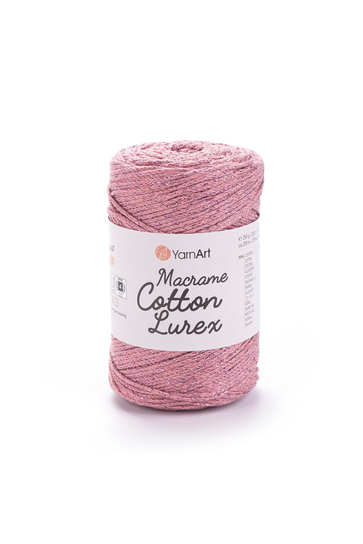 Yarnart Macrame Cotton Lurex - Macrame Cu Sclipici Tricotat Manual Dusty Rose-743 - One Size