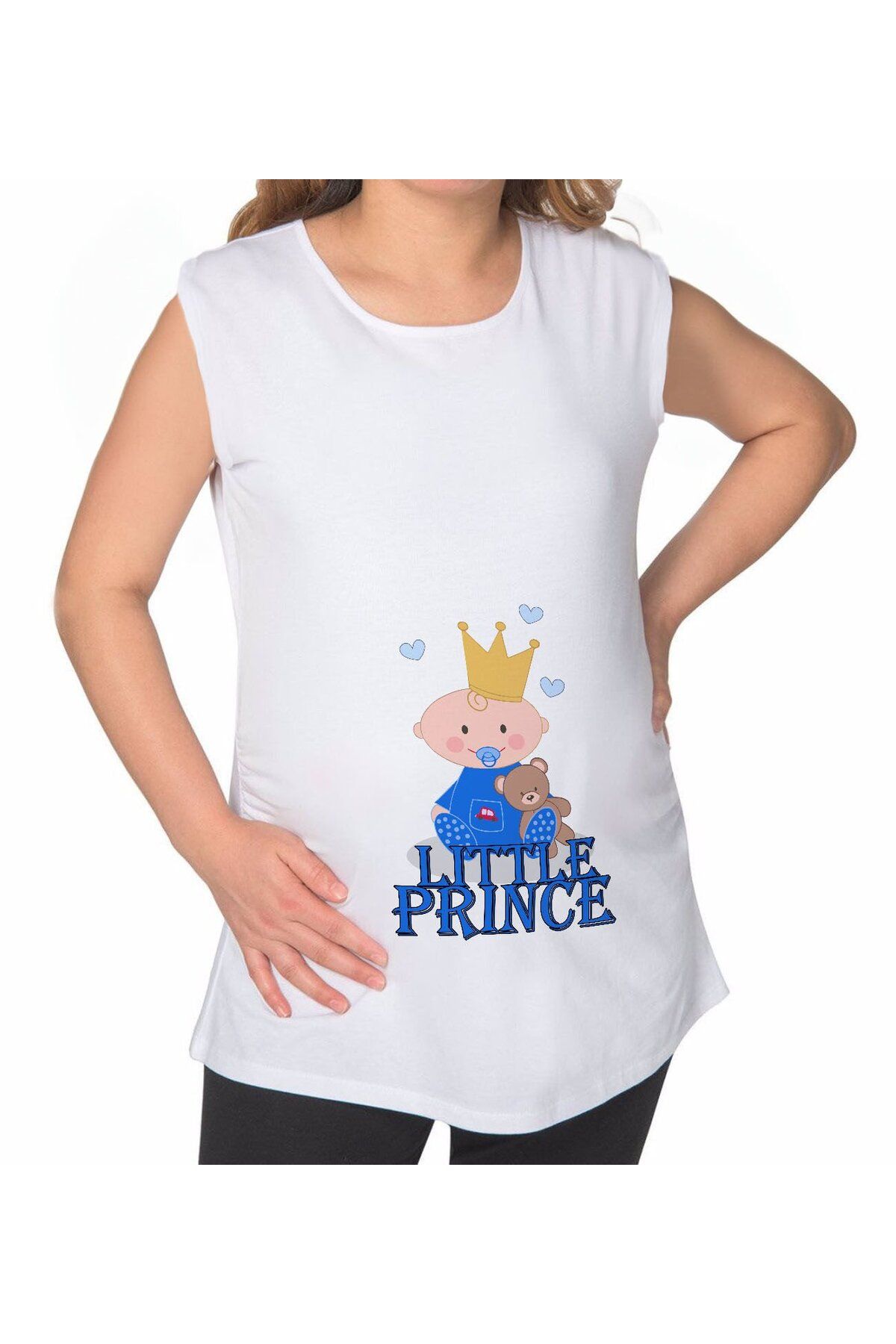 Bk Gift Little Prince Tasarımlı Beyaz Sıfır Kol Hamile Tişört