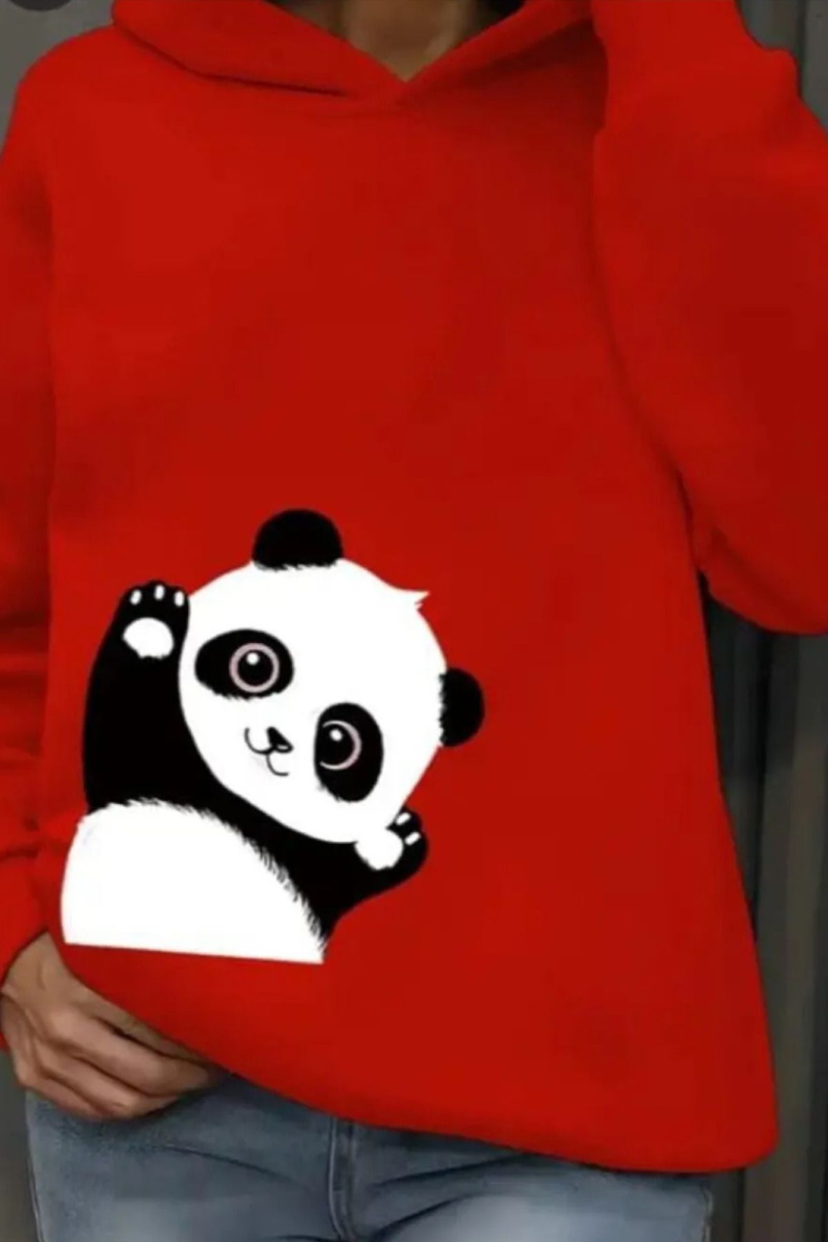 Wish BF Cute Panda Bisiklet Yaka Sweatshirt