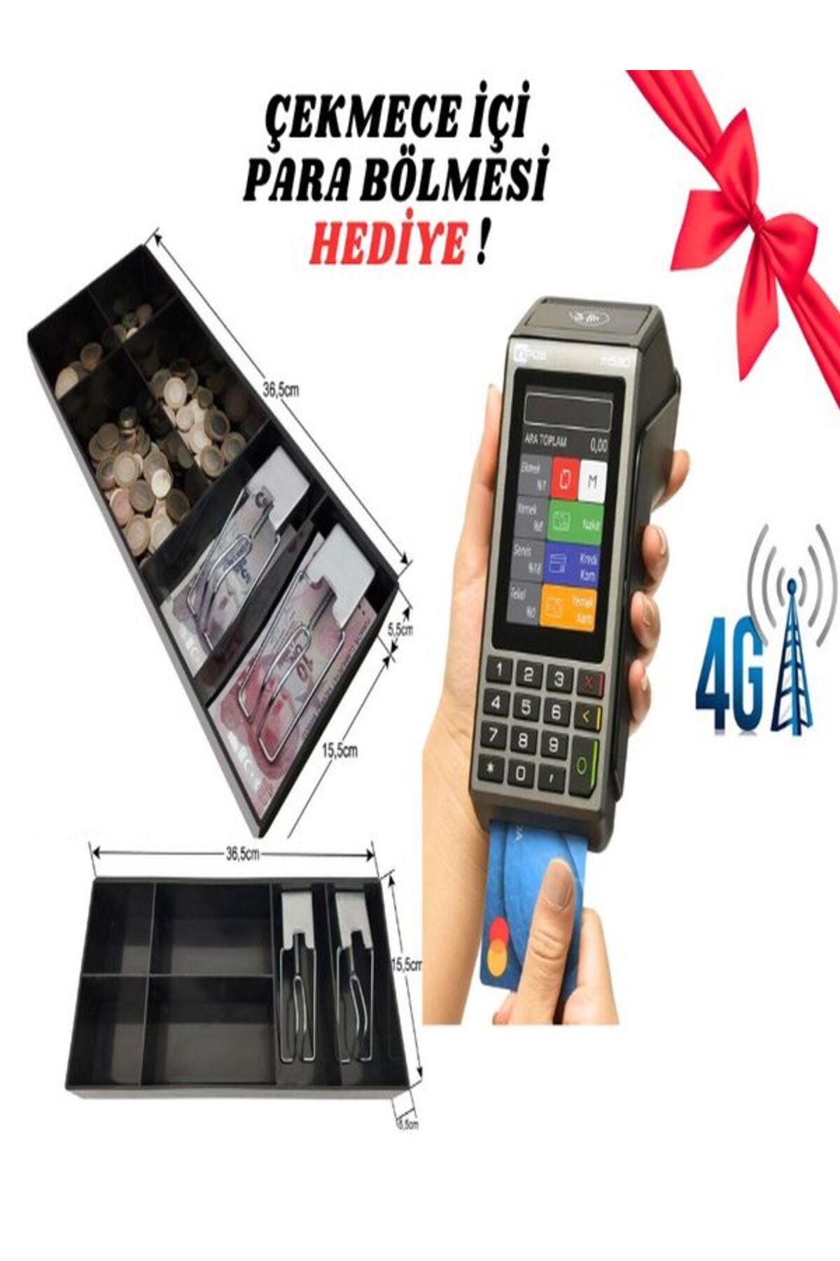 inPOS M530 4G YAZARKASAPOS TEMASSIZ KARE KOD YENİ NESİL+ÇEKMECE İÇİ PARA BÖLMESİ HEDİYE