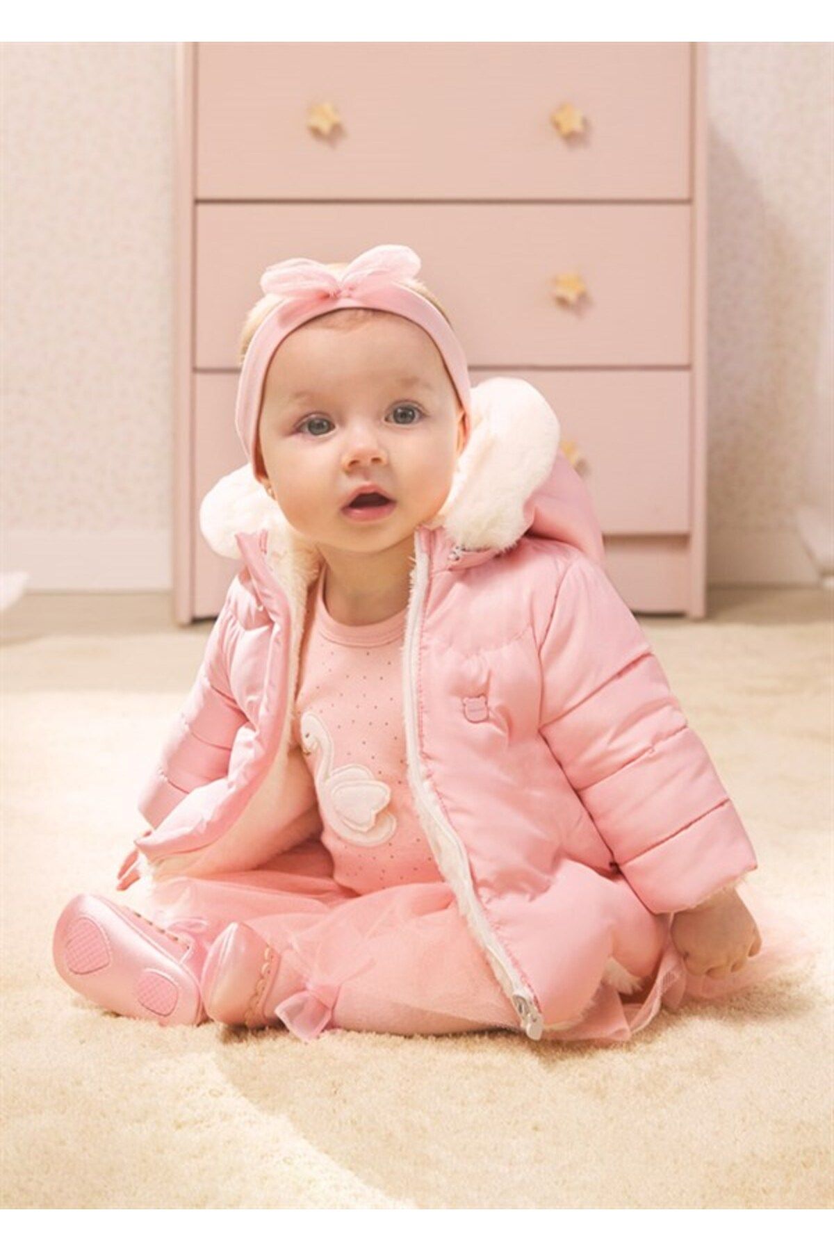 MAYORAL-Newborn Girl Pompom Hooded Double Sided Coat 5