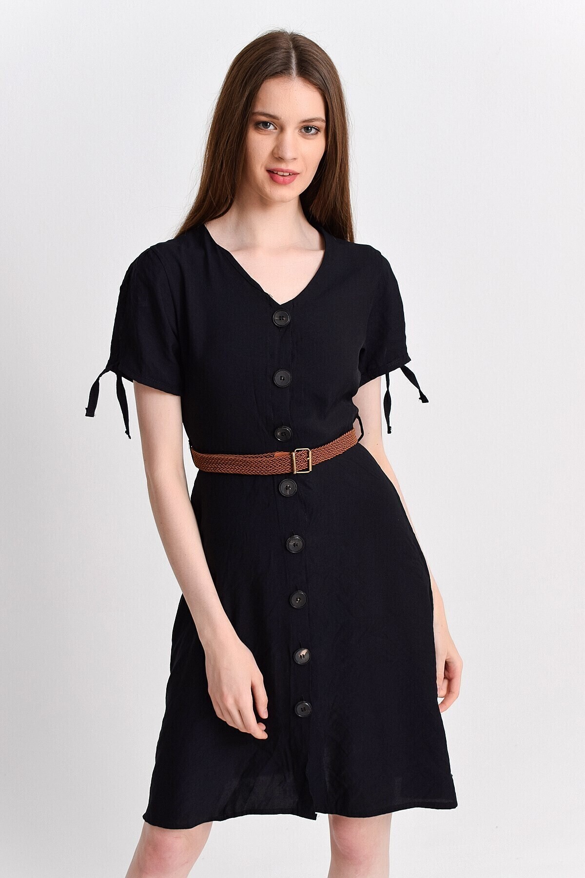 Cotton Mood-92810156 Bodrum 8 Button Short Sleeve Dress Black 7