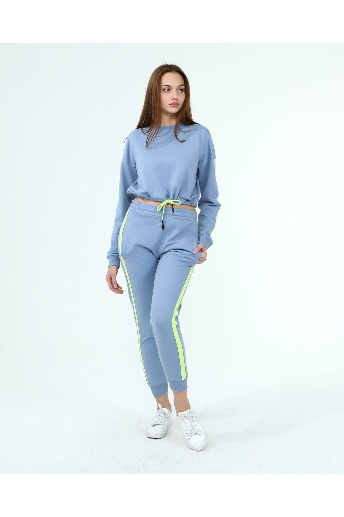 Cotton Mood-22033931 Pantaloni cu buzunare pentru transpirație, în dungi laterale, cu două fire Taikm dublu, albastru 2