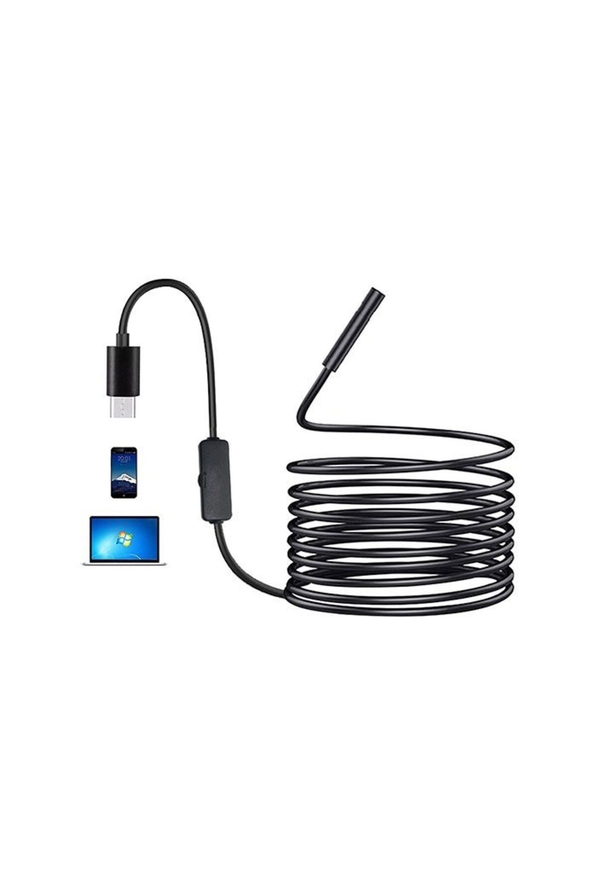 Hytech YILAN KAMERA 7MM MICRO USB + TYPE C LED IŞIKLI 10 METRE KABLOLU YILAN KAMERA