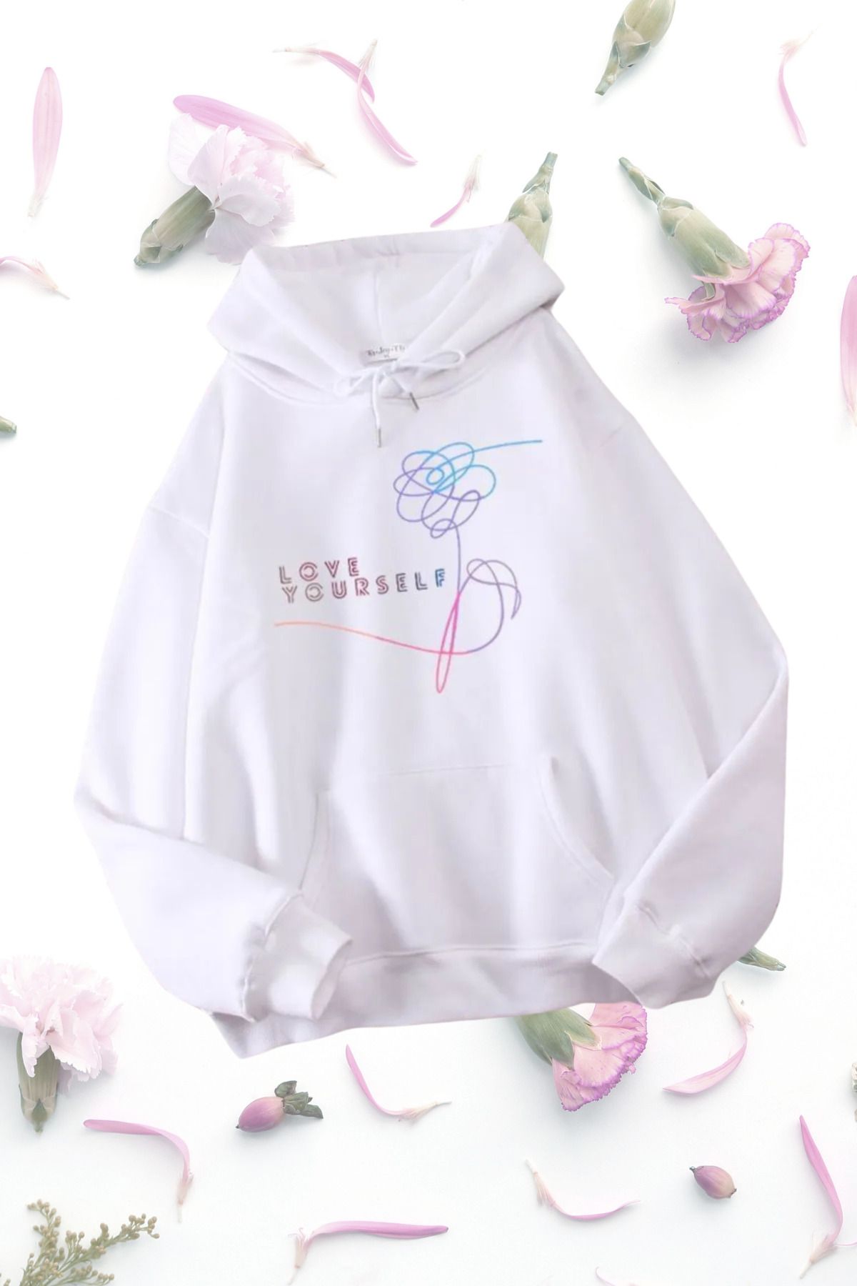 FECCY Pamuklu Love Yourself Baskılı Kapüşonlu Sweatshirt Hoodie