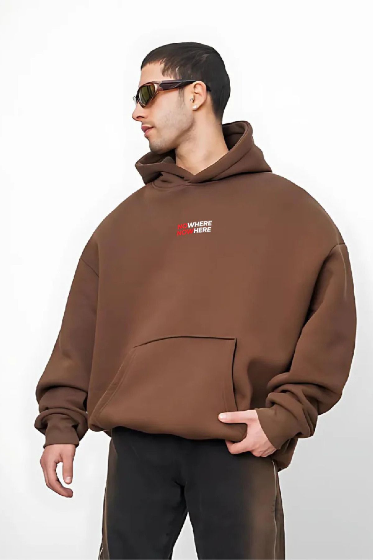 FECCY Pamuklu NOWHERE Baskılı Kapüşonlu Sweatshirt Hoodie