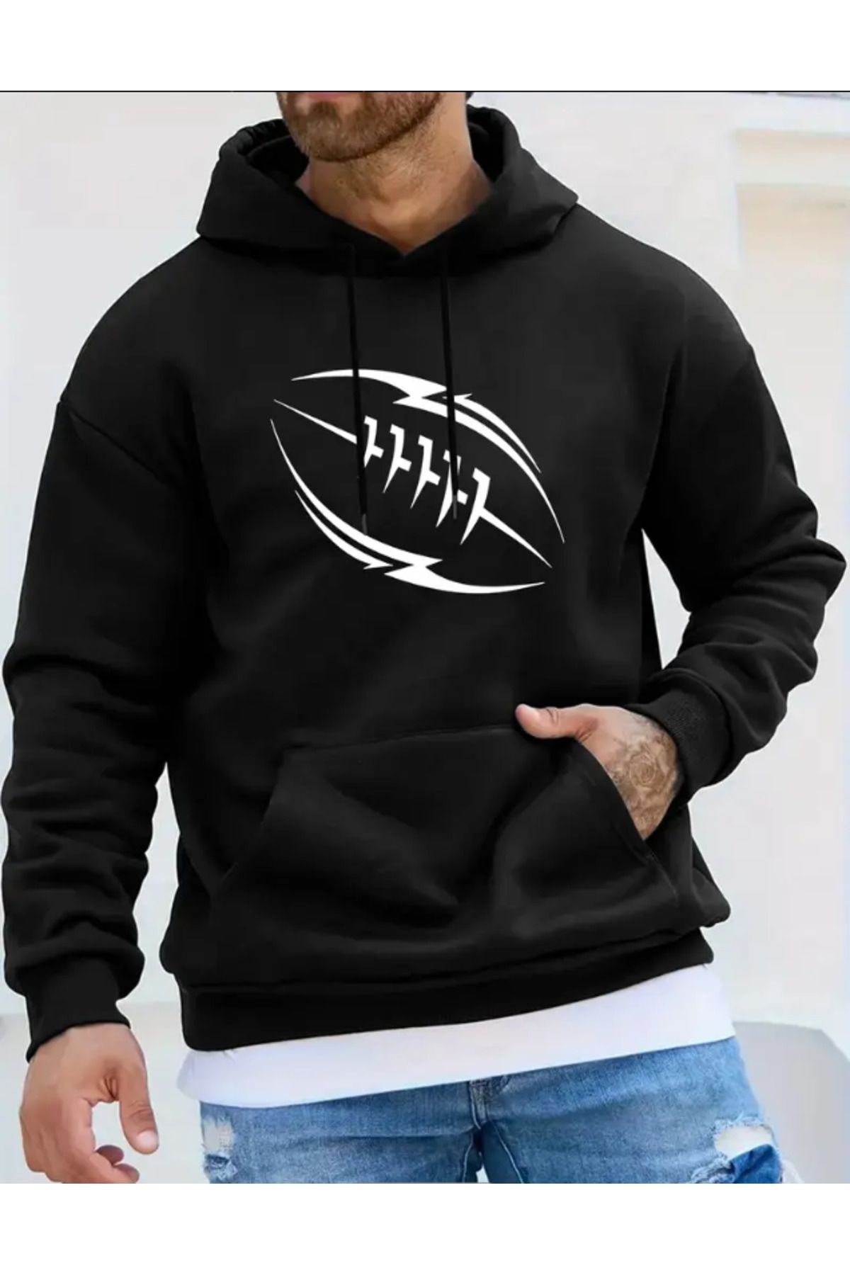 Marco Fresco Unisex Rugby Topu Baskılı Sweatshirt