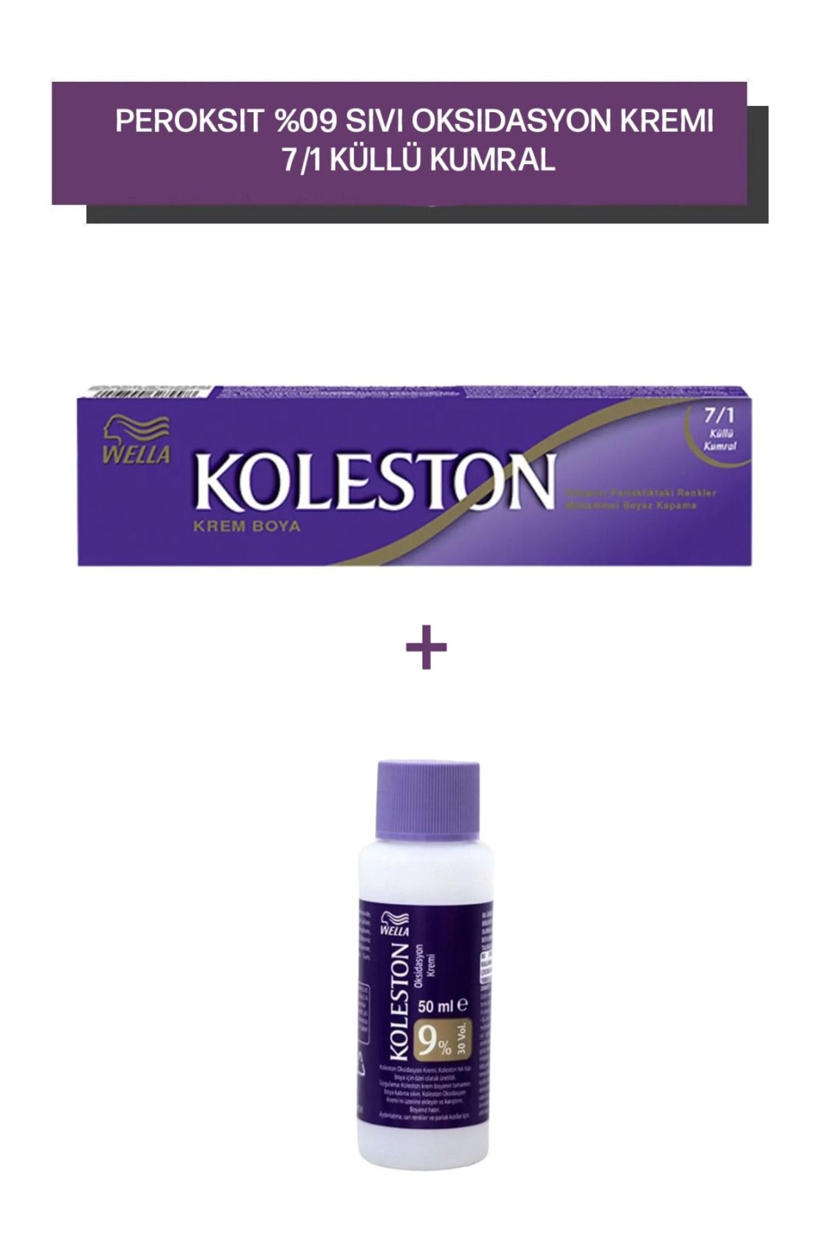 Wella Koleston Peroksit 09% Sıvı Oksidasyon Kremi+Koleston Single Tüp Saç Boyası 7/1 Küllü Kumral