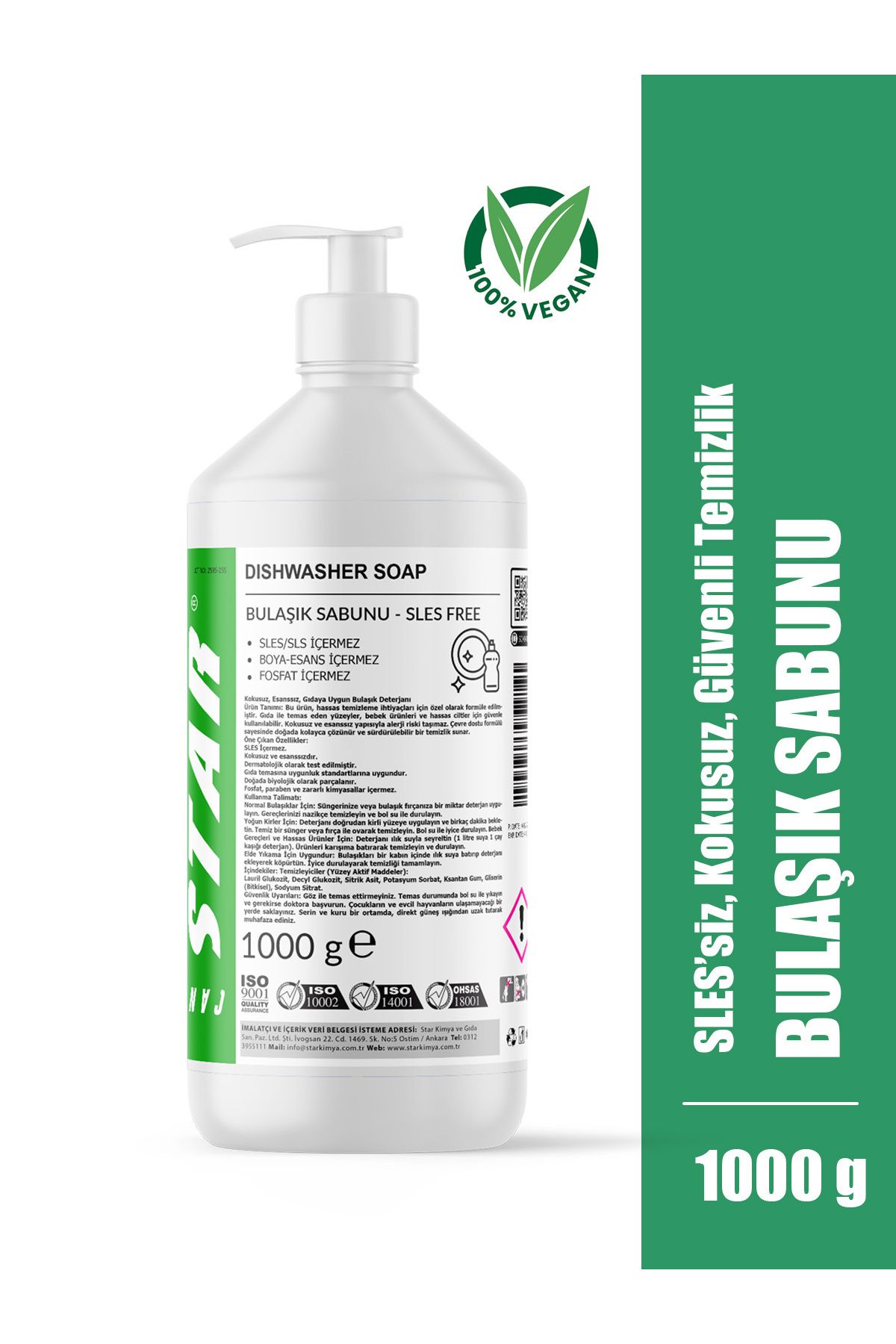 Can Star Bitkisel Elde Bulaşık Sabunu Kokusuz Boyasız Gıdaya Uygun Vegan Organik 1000ml