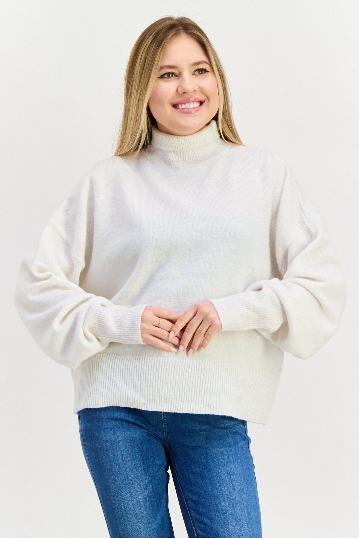 Hugo Boss-Women Turtle Neck Solid Sweater, White 1