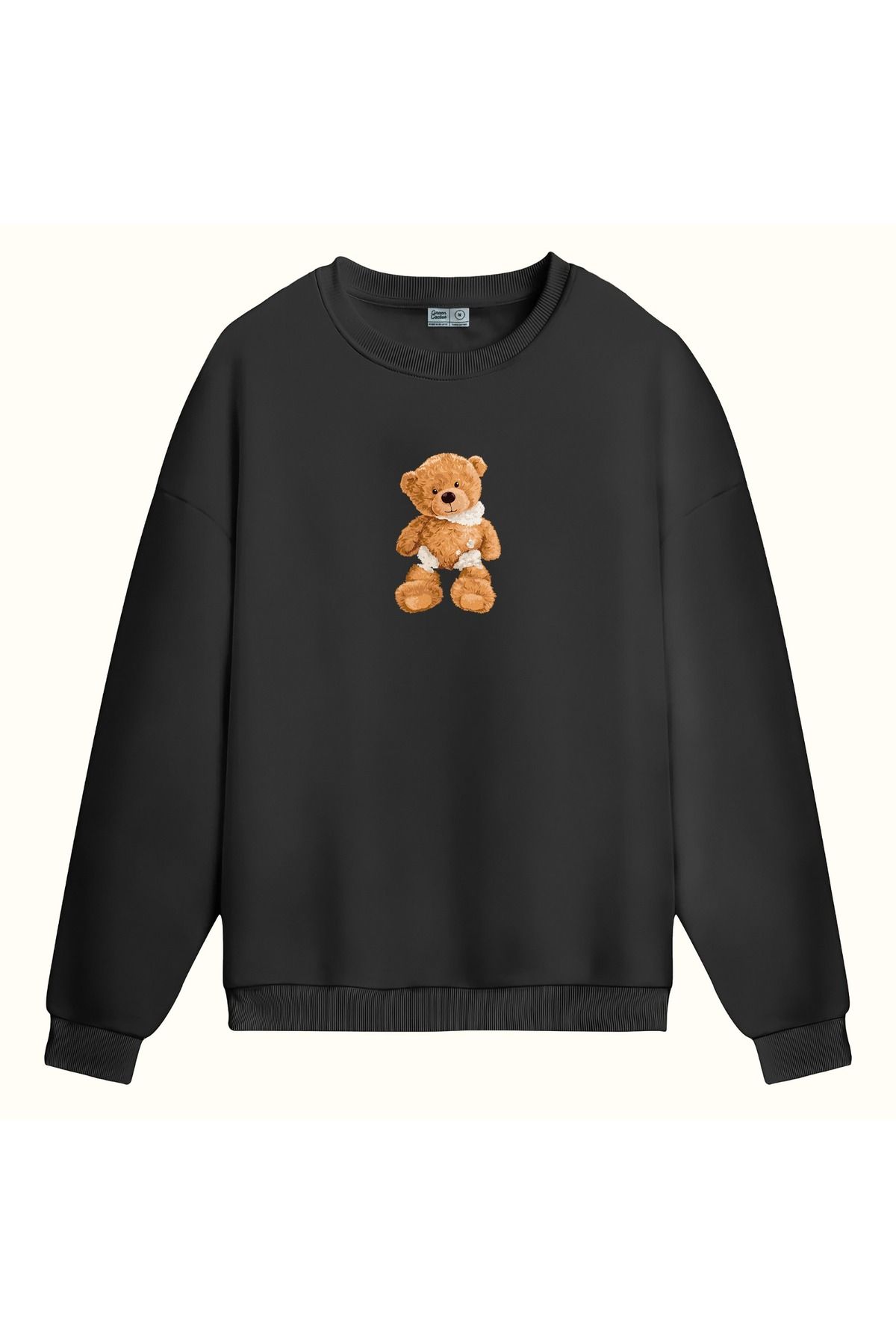 CCwear yıpranmış teddy baskılı bisiklet yaka sweatshirt