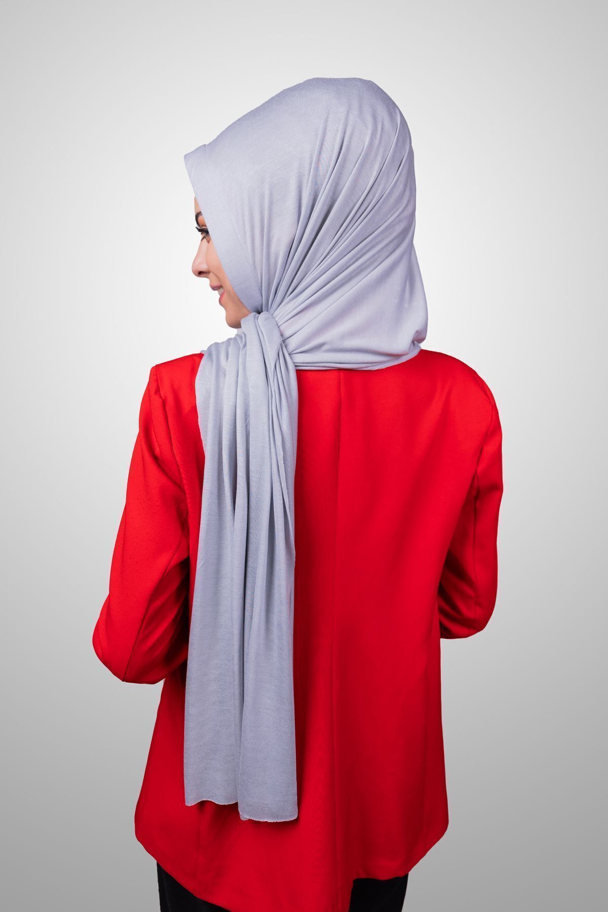 Şalcenneti.com-Women's Hijab Practical Combed Cotton Shawl with Sponge Front Ready Snap Gray Color Scarf 4