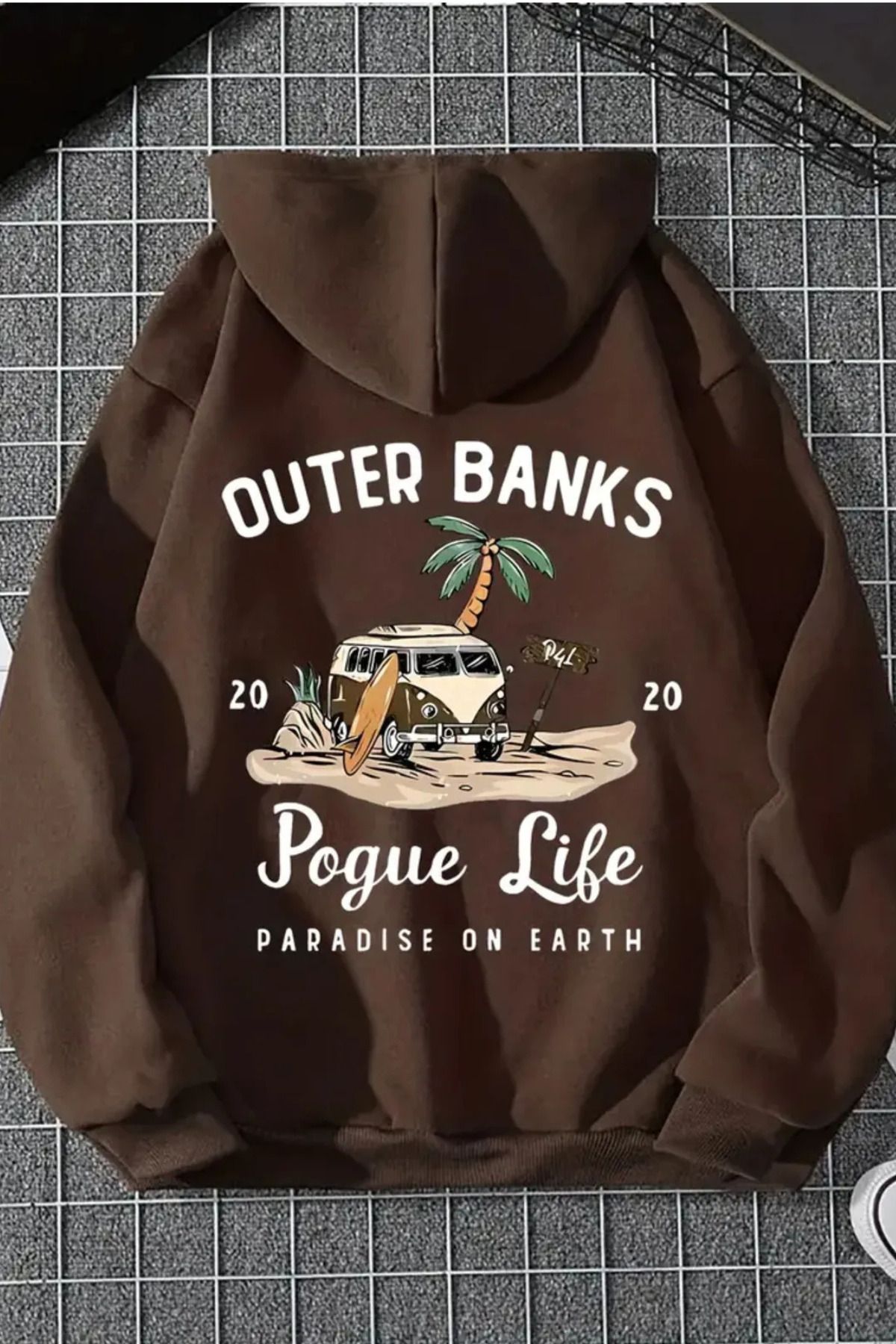 FECCY Pamuklu Outer Banks baskılı Oversize Unisex Hoodie