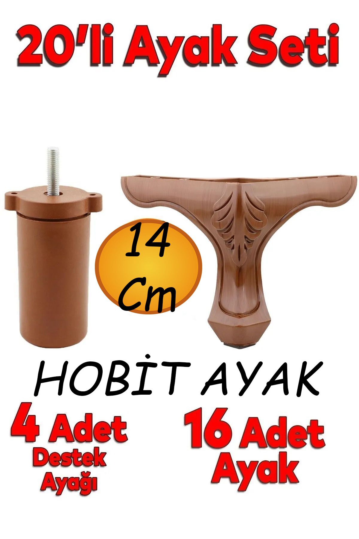 nublado Hobit 20'li Set  Lüks Mobilya Koltuk Kanepe Tv Ünitesi Destek Ayağı 14 cm Ahşap Desenli Ayakları