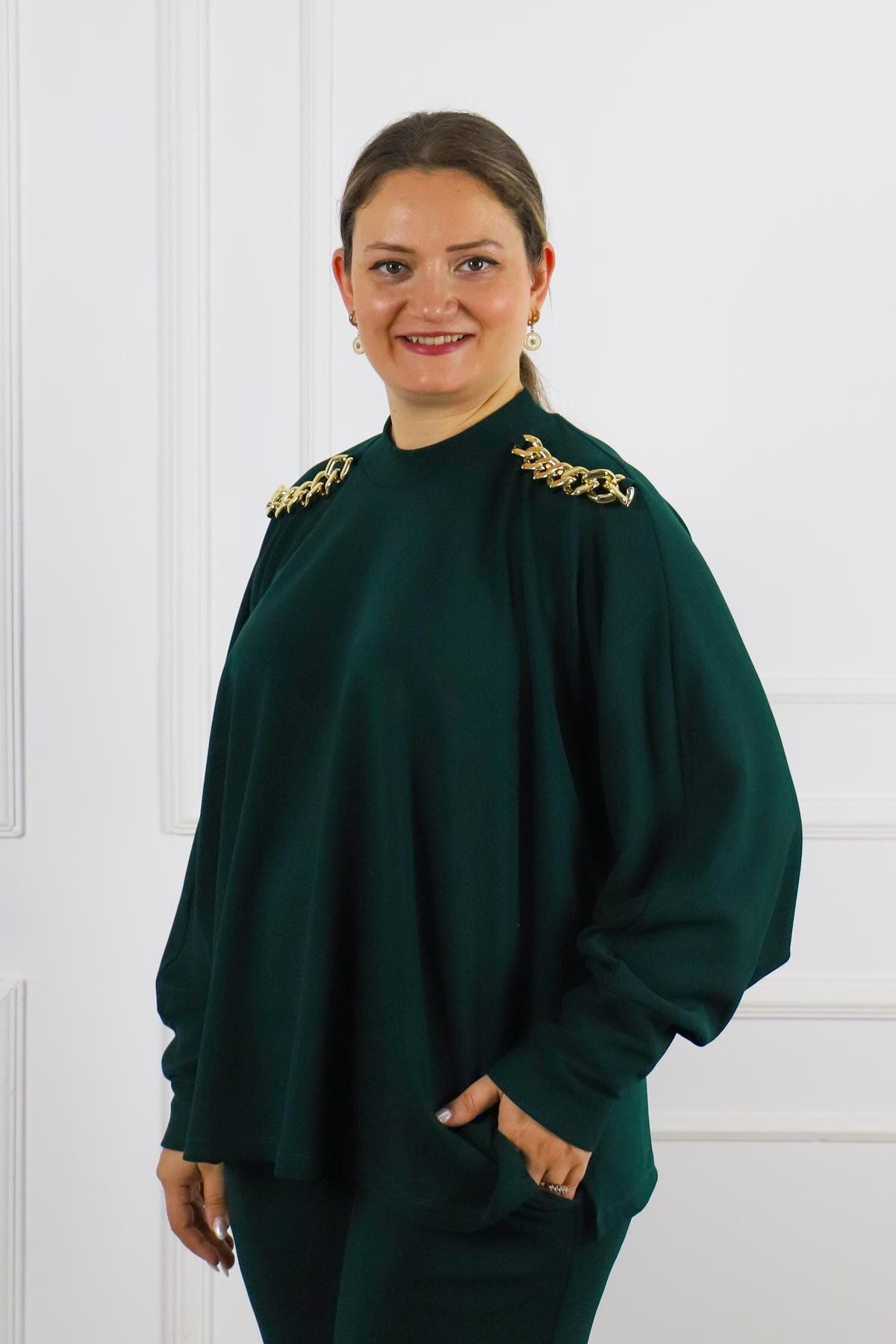 Bedrinxxl-Plus Size Chain Blouse Green, Green Plus Size Trend Stylish Blouse 2