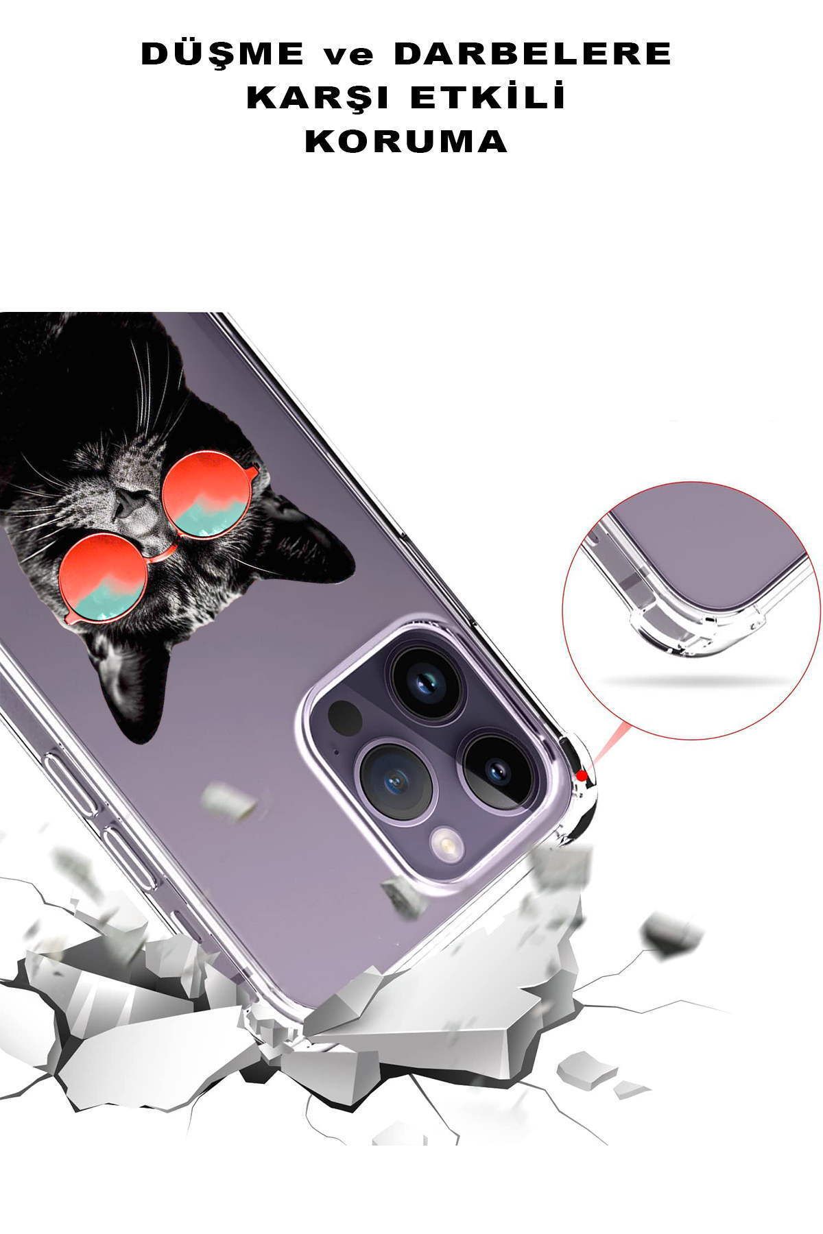 PrintiFy Samsung Galaxy A26 ile Uyumlu Kedi 2 Baskılı Şeffaf Köşe Korumalı Antişok Kılıf
