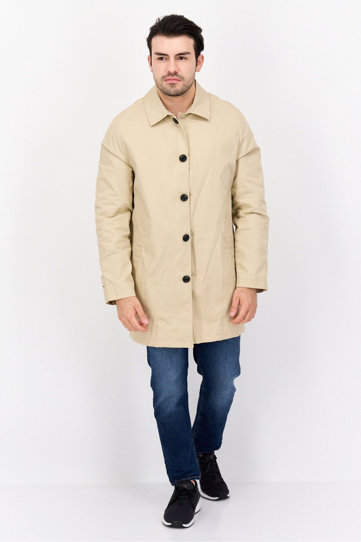 CELIO-Men Solid Trench Coat, Beige 4