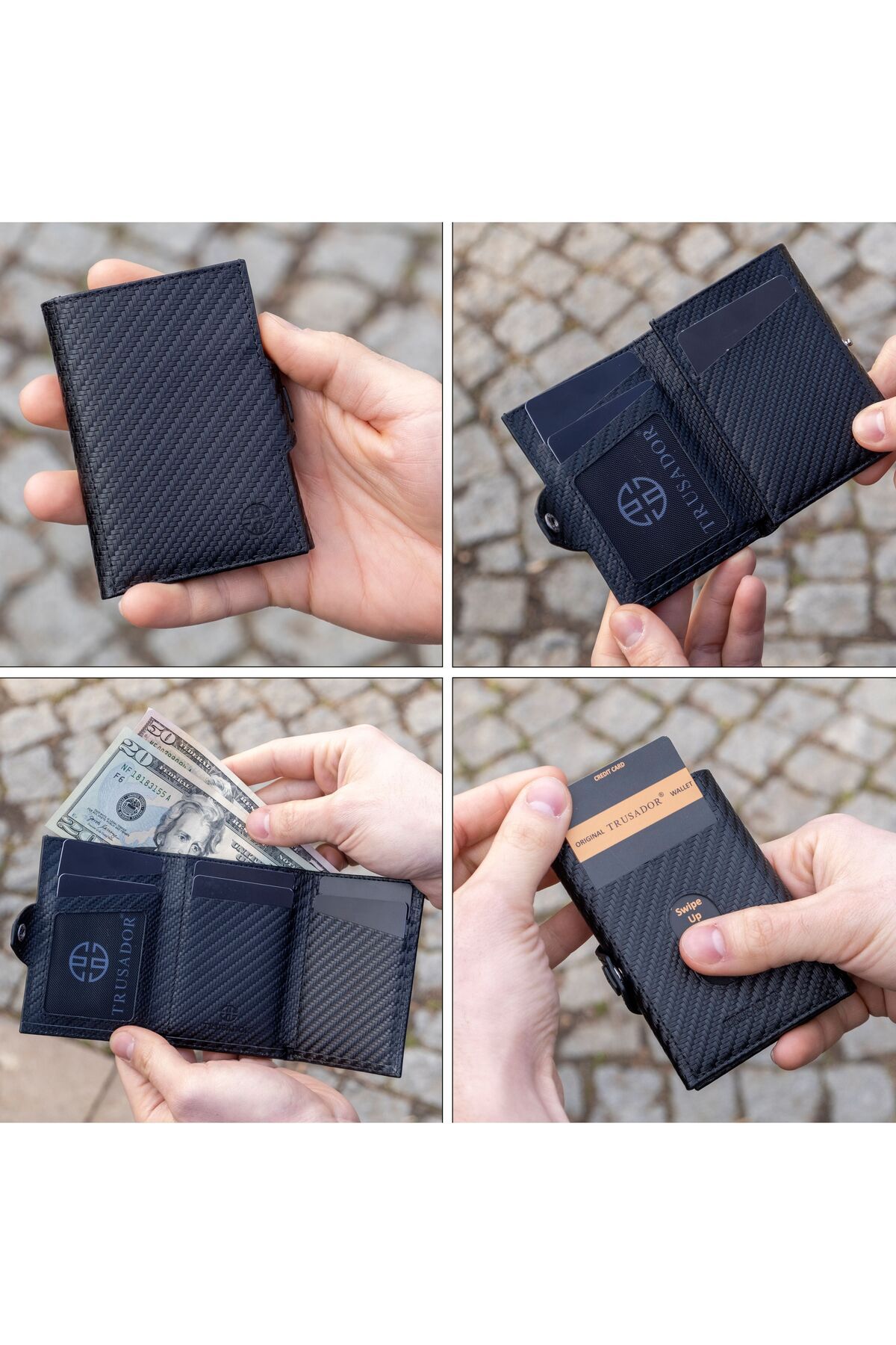 Trusador-Toscana Carbon Card Holder Genuine Leather Wallet Unisex Rfid Protected Men Women Mini Wallet Gift 4