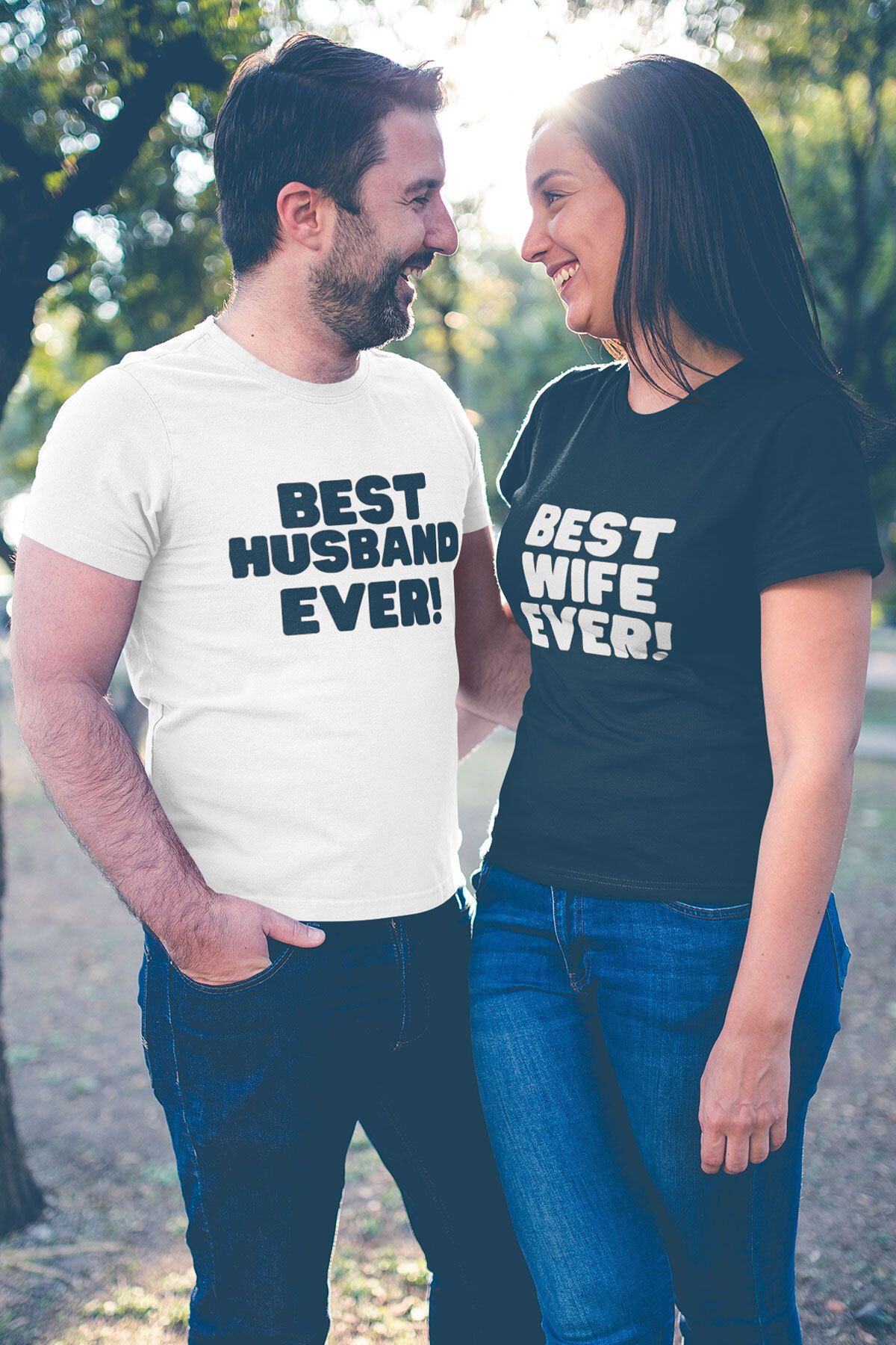 qoeuyl boutique Best Husband Wife Ever Baskılı Sevgili Çift Kombin İkili %100 Pamuk Sevgililer Günü Hediye T-Shirt