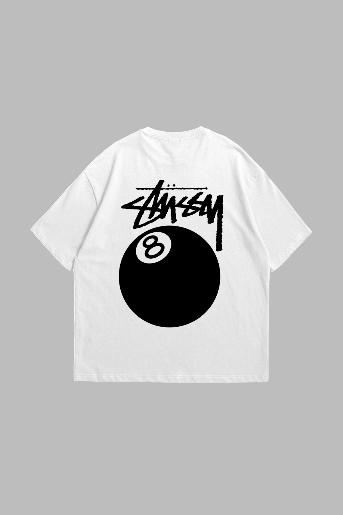 Sekizbiraltı Sts. Eight Ball Baskılı Oversize Unisex Beyaz Tshirt