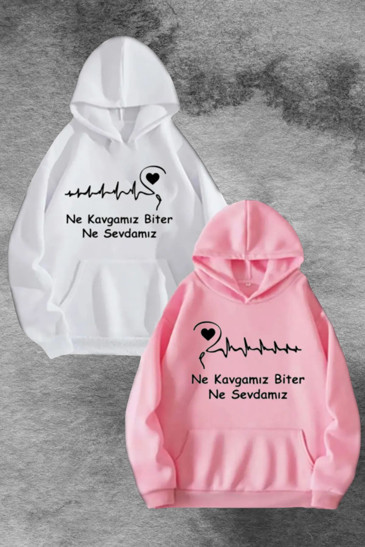 Wish BF Sevgili Çift Kombin - Siyah Baskılı Oversize Bisiklet Yaka Sweatshirt