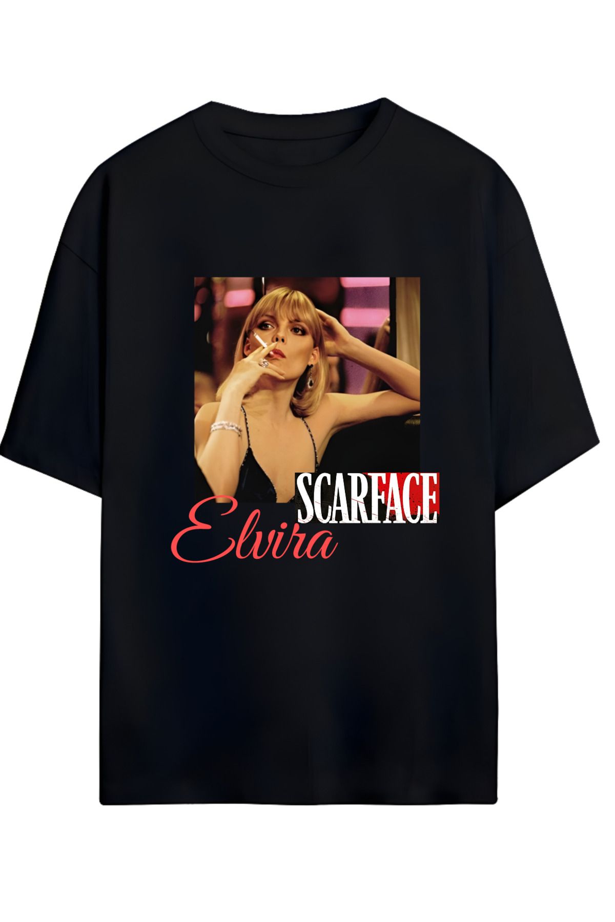 MAGORS SCARFACE ELVIRA TASARIMLI YÜKSEK BASKI KALİTELİ UNISEX YENİ SEZON OVERSIZE PAMUKLU  T-SHIRT