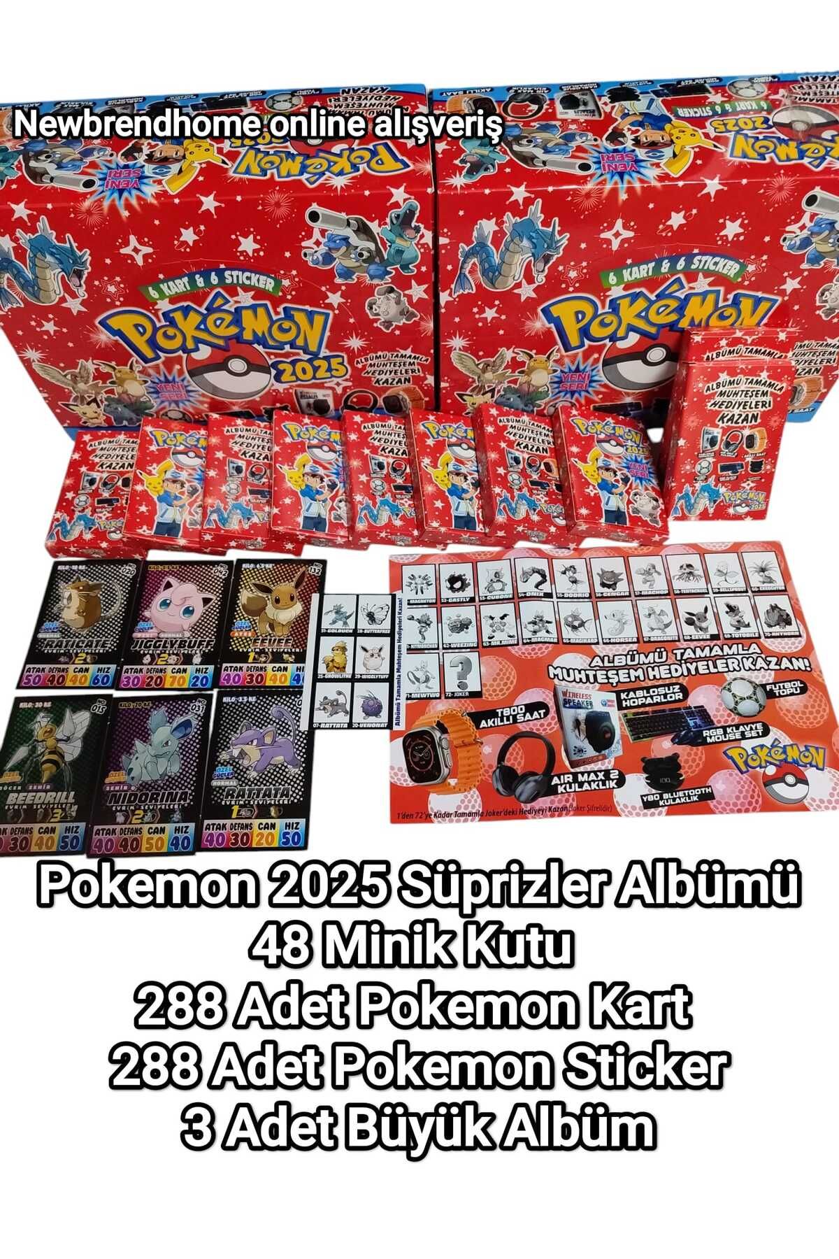 EmrahGültekin Pokemon 2025 Sürpriz Hediyeler Albümü (48 Minik Kutu 288 Adet Kart 288 Adet Sticker 3 Adet  Albüm)