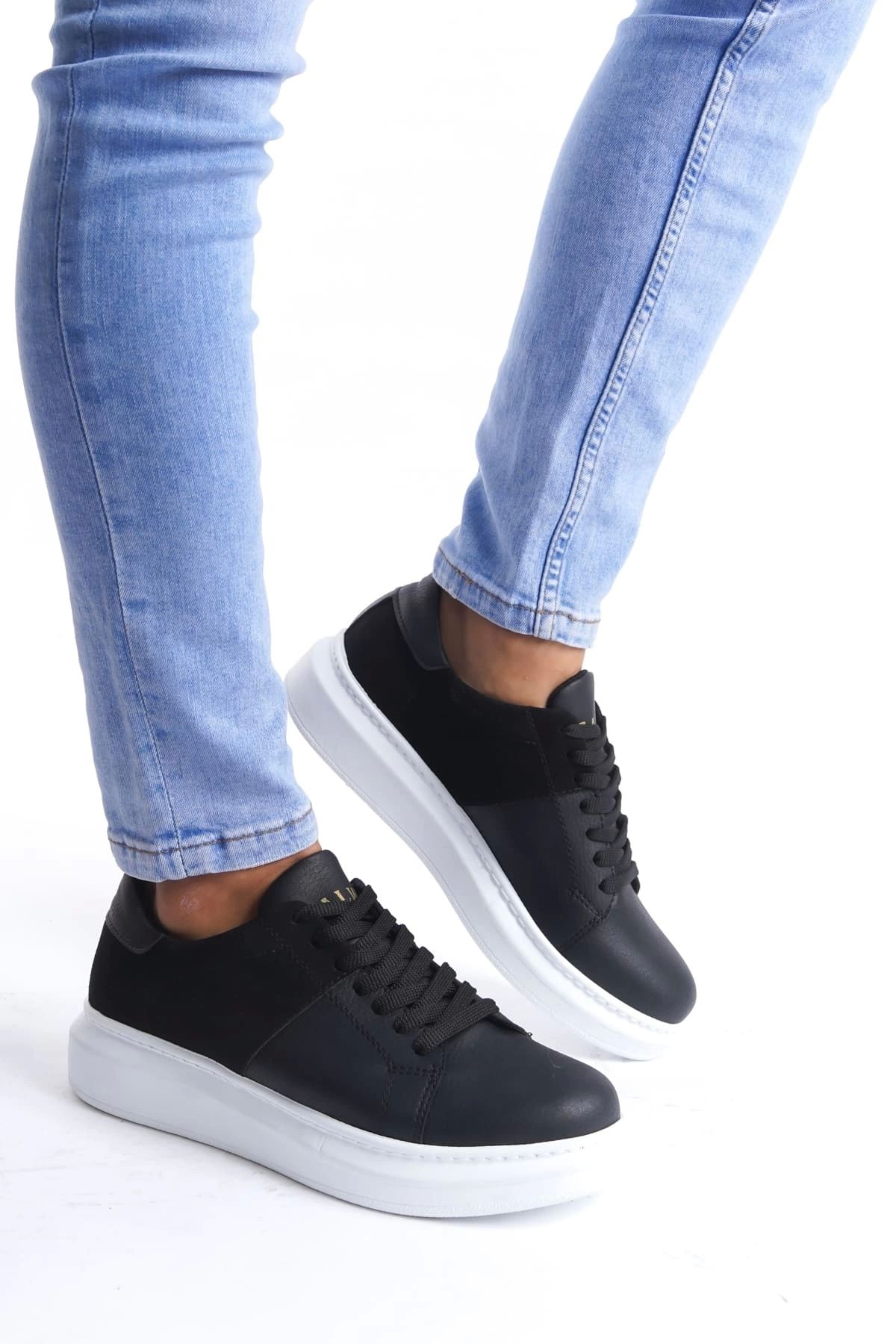 TB Terzi Bey Tb151 Boost Bağcıklı Cilt Süet Erkek Günlük Sneaker Ayakkabı Csbt - Siyah