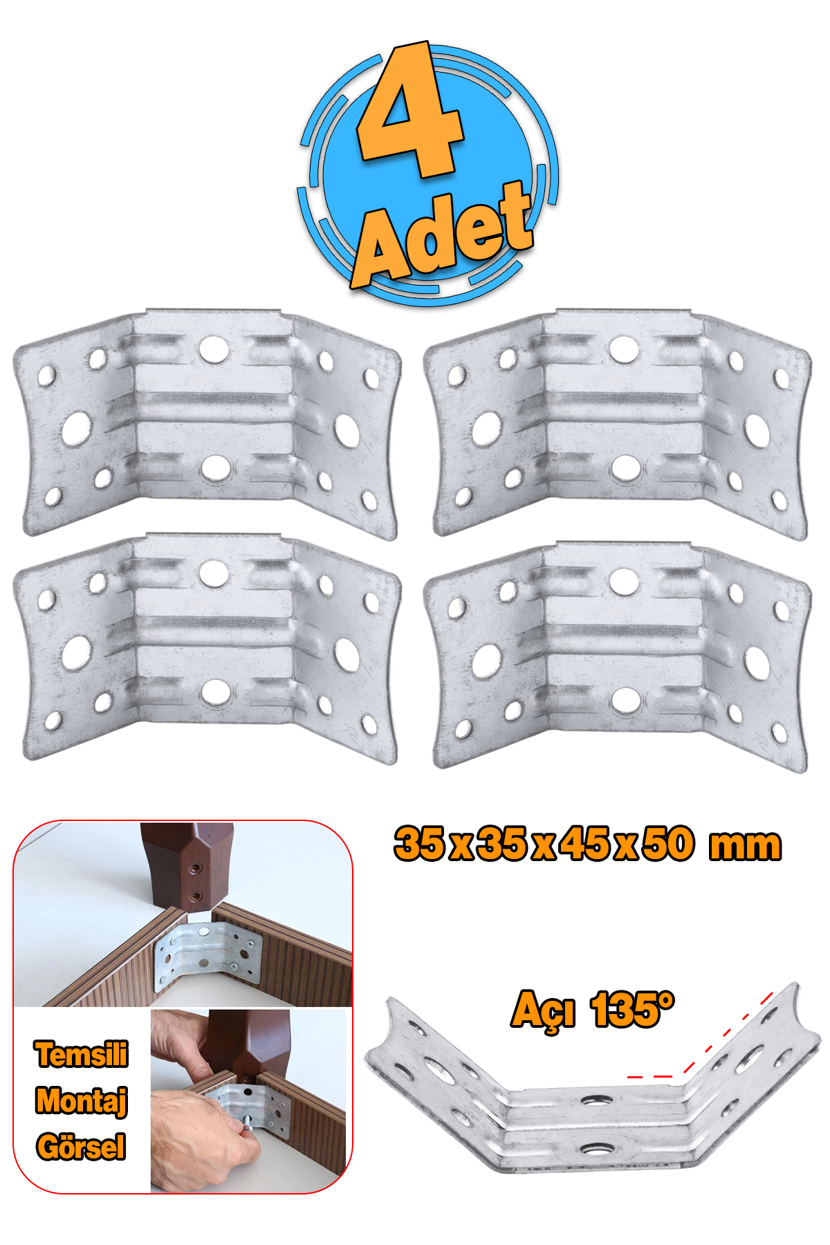 Badem10 Açılı 135° Köşe Birleştirme Bağlantı Aparatı 4 Adet