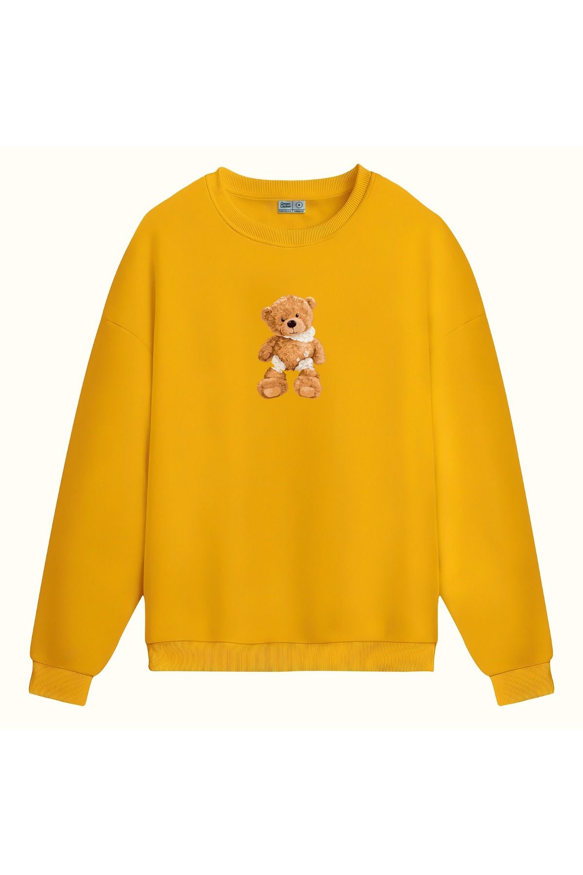 CCwear yıpranmış teddy baskılı bisiklet yaka sweatshirt