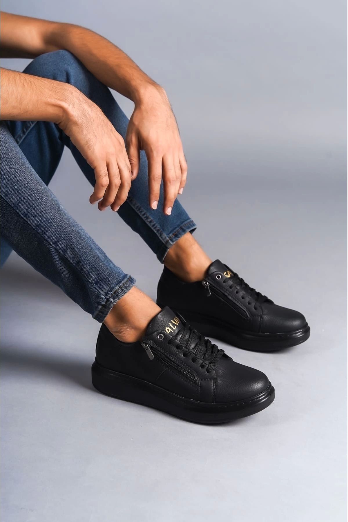 TB Terzi Bey Tb155 Warrior Bağcıklı Ve Fermuarlı Cilt Erkek Günlük Sneaker Ayakkabı Cst - Siyah