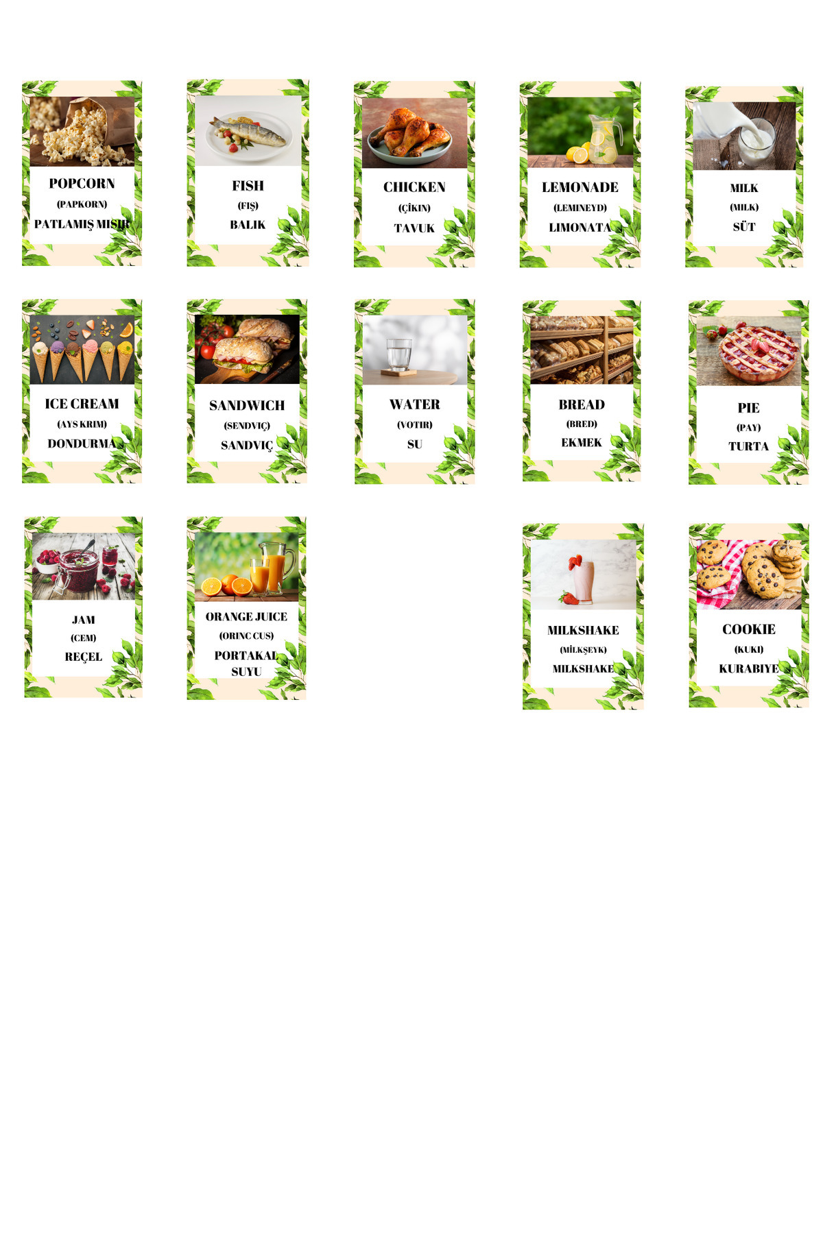 Baby İngilizce Yiyecek/içecek Eğitim Seti Flash Kartları - BLOK 3 fotoğrafı 2 (önizleme)