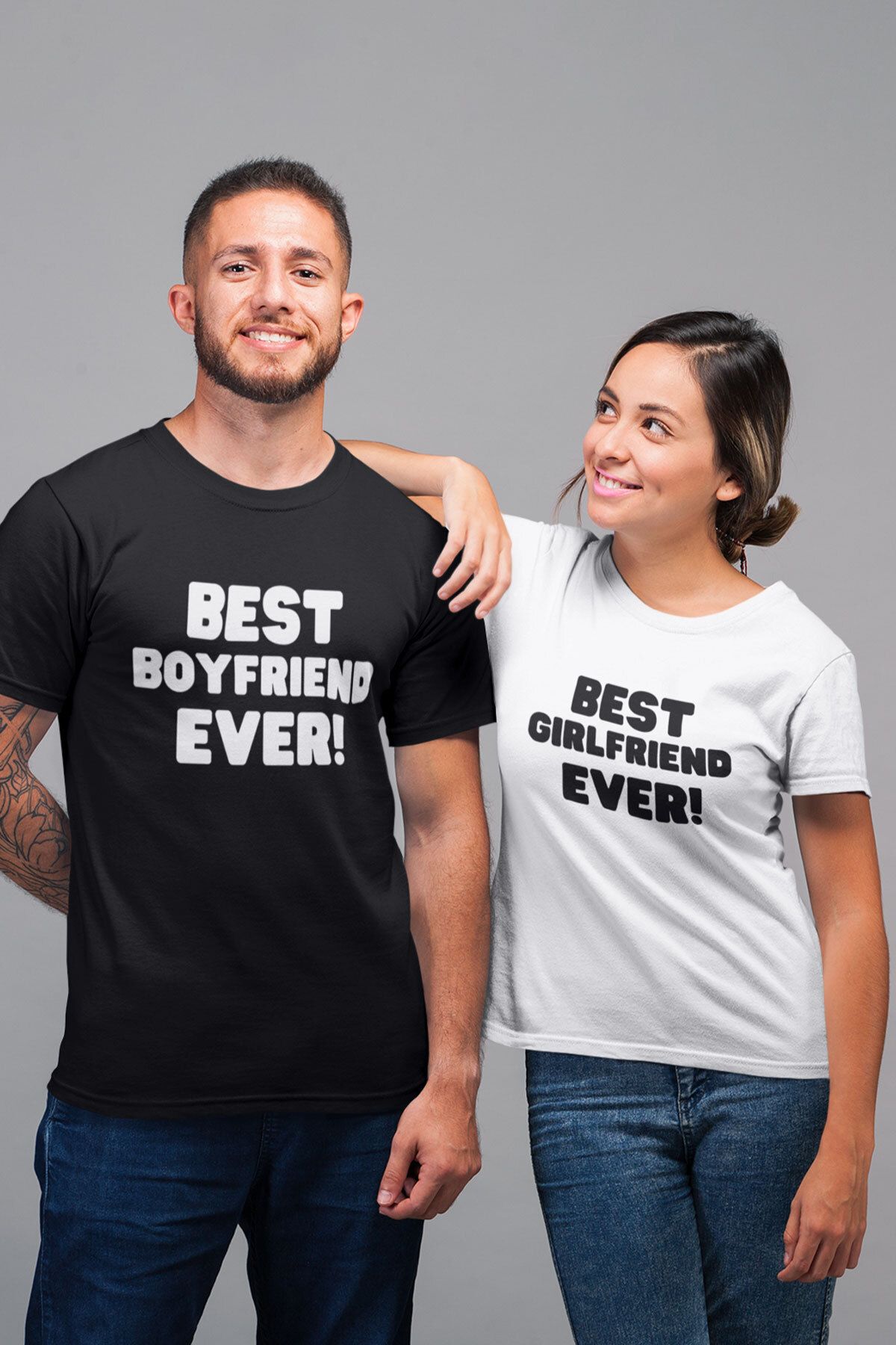 qoeuyl boutique Best Boyfriend Girlfriend Ever Baskılı Sevgili Çift Kombin İkili Sevgililer Günü Hediye T-Shirt