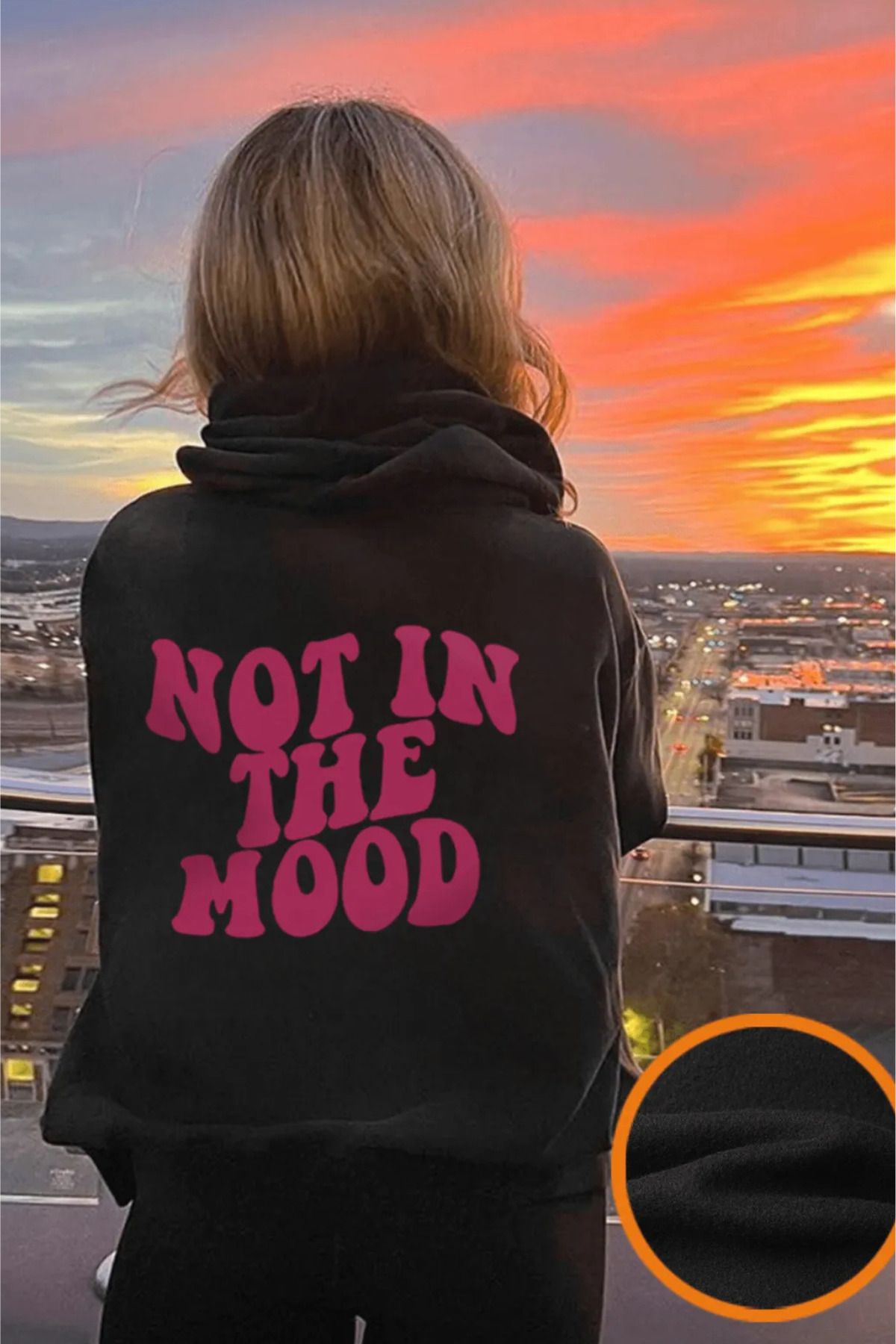 Wish BF _NOT IN THE MOOD ön baskılı siyah kapüşonlu sweatshirt hoodie