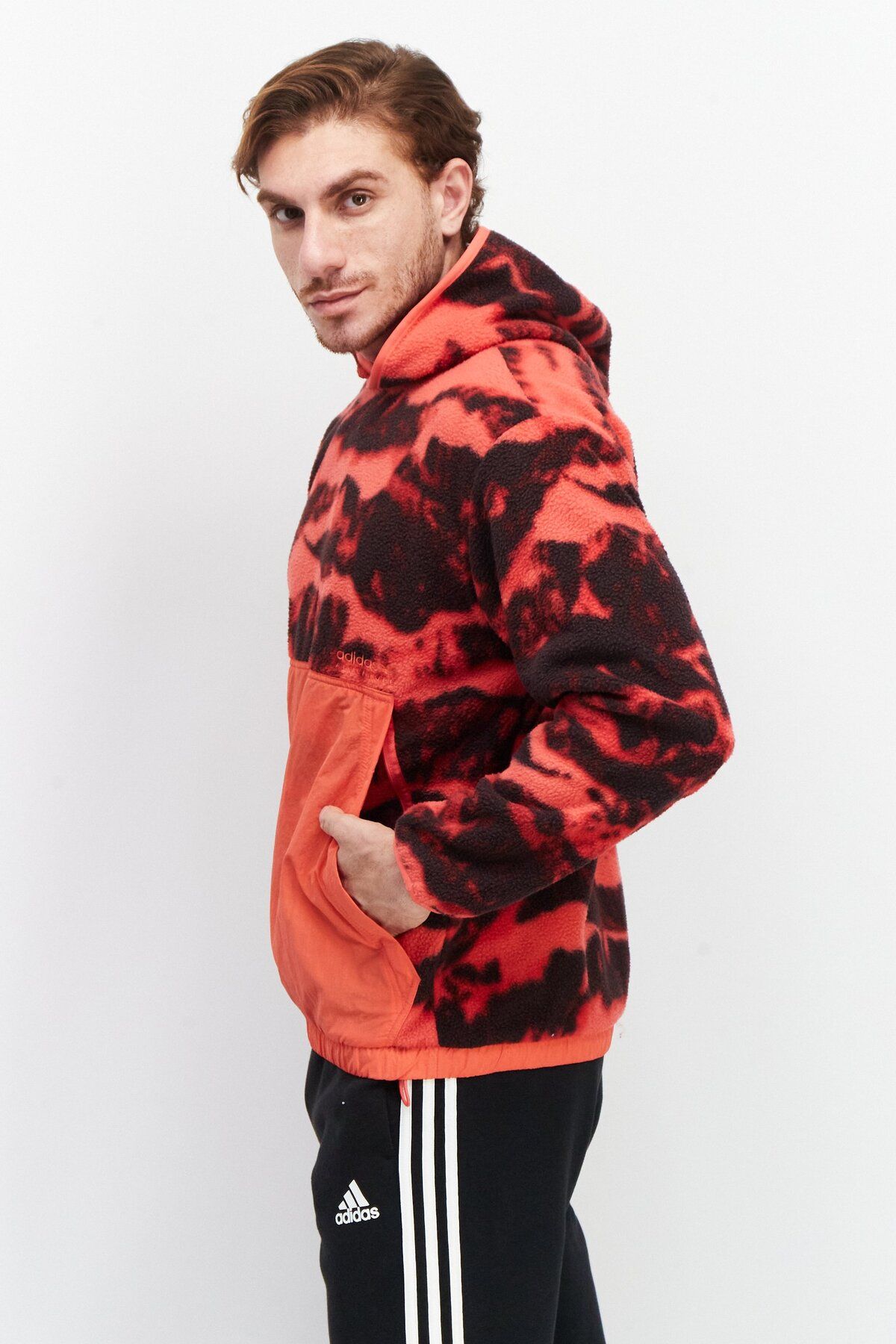 adidas-Men Sportswear Fit Embroidered Logo Hoodie, Pink 4