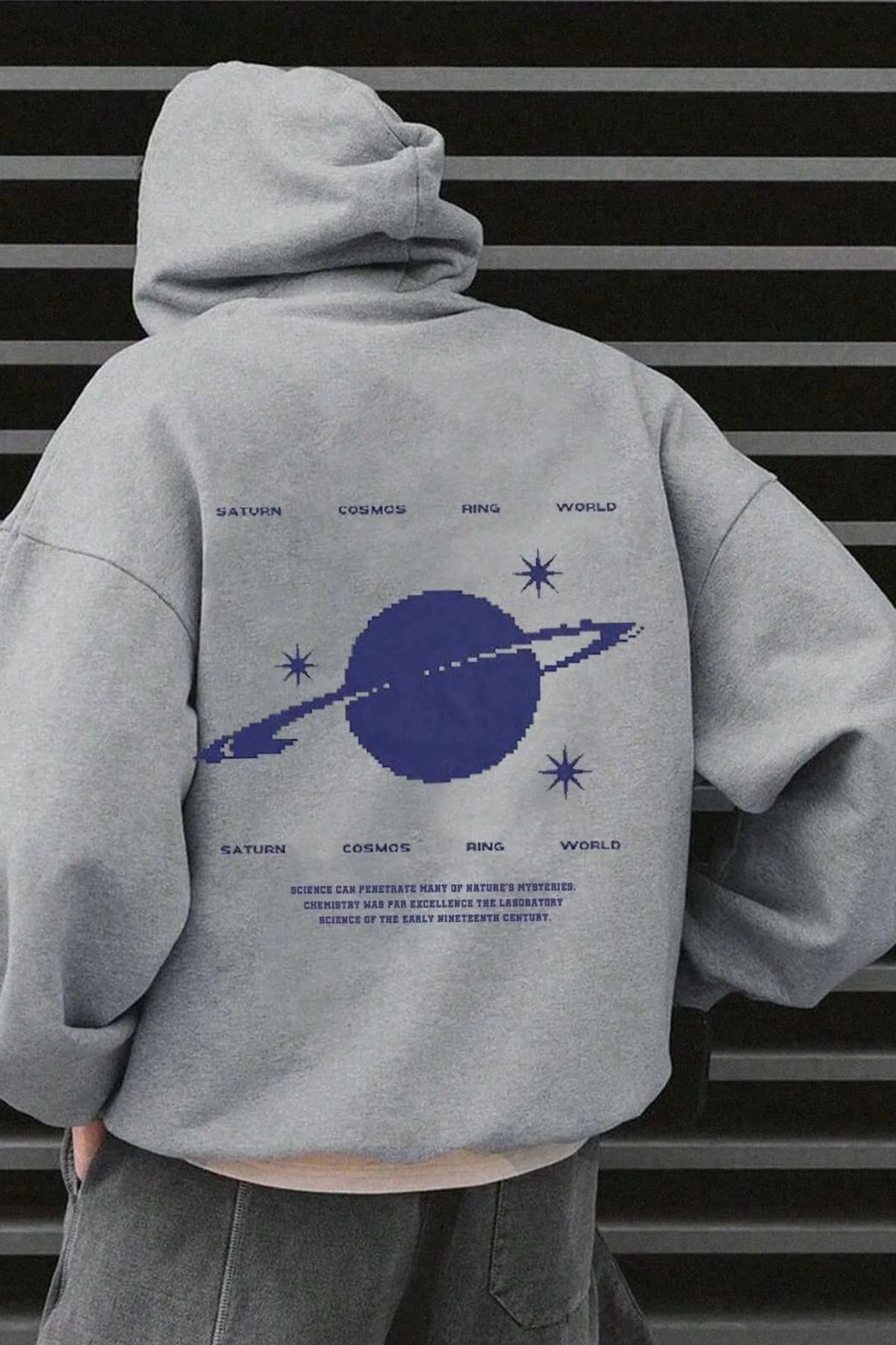 Wish BF saturn güneş sistemi ön arka baskılı kapüşonlu sweatshirt hoodie