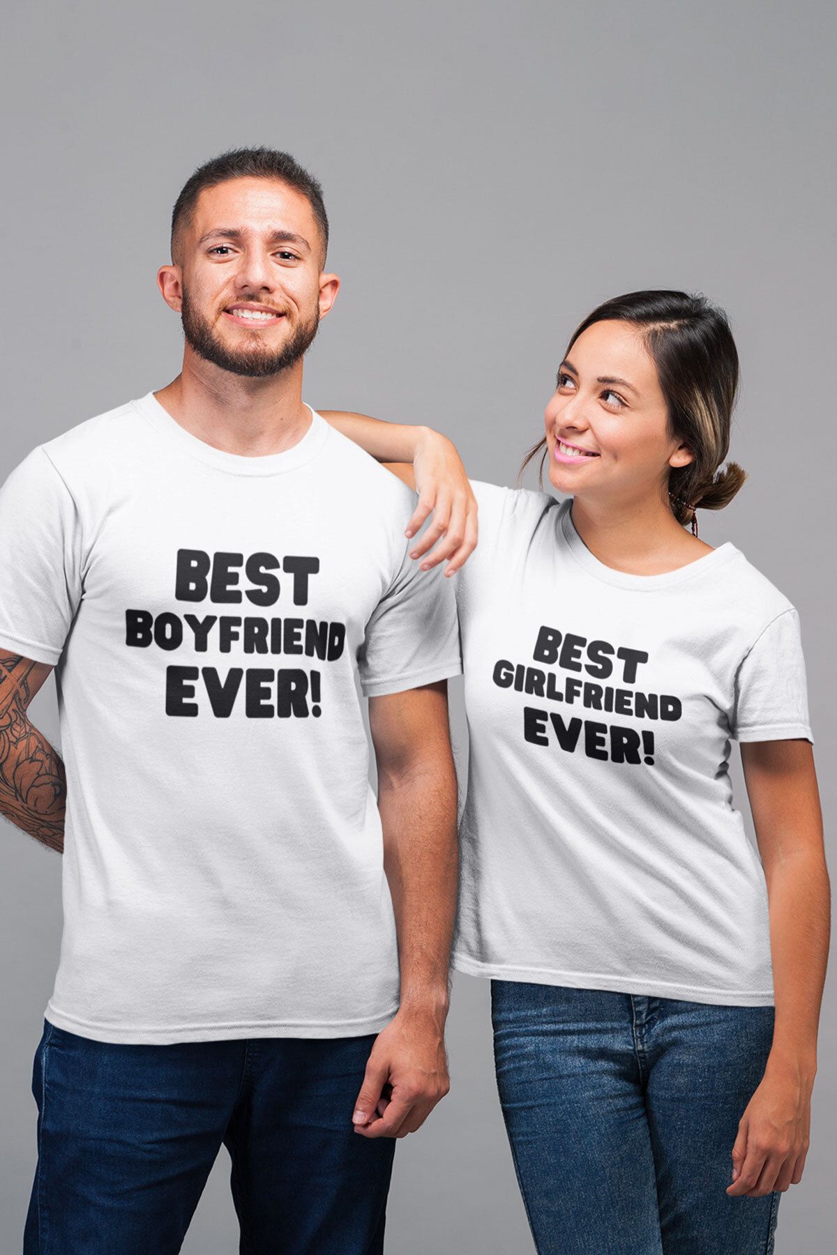 qoeuyl boutique Best Boyfriend Girlfriend Ever Baskılı Sevgili Çift Kombin İkili Sevgililer Günü Hediye T-Shirt